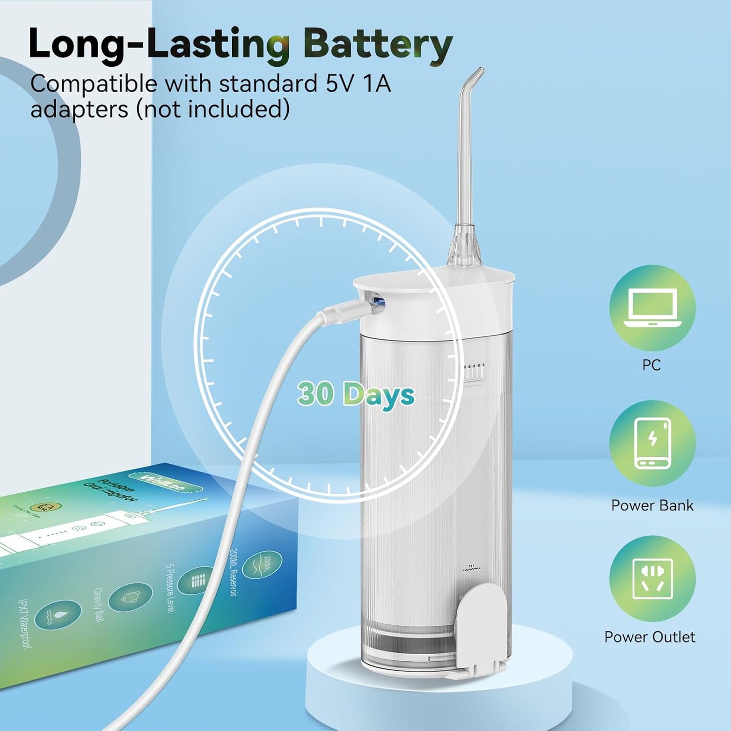 Mini Water Flosser for Teeth,Travel Dental Flosser Picks, Portable Oral Irrigator with Telescopic Water Tank, 5 Modes IPX7 Waterproof Tooth Flosser for Brace, Sensitive Teeth, with Storage Bag