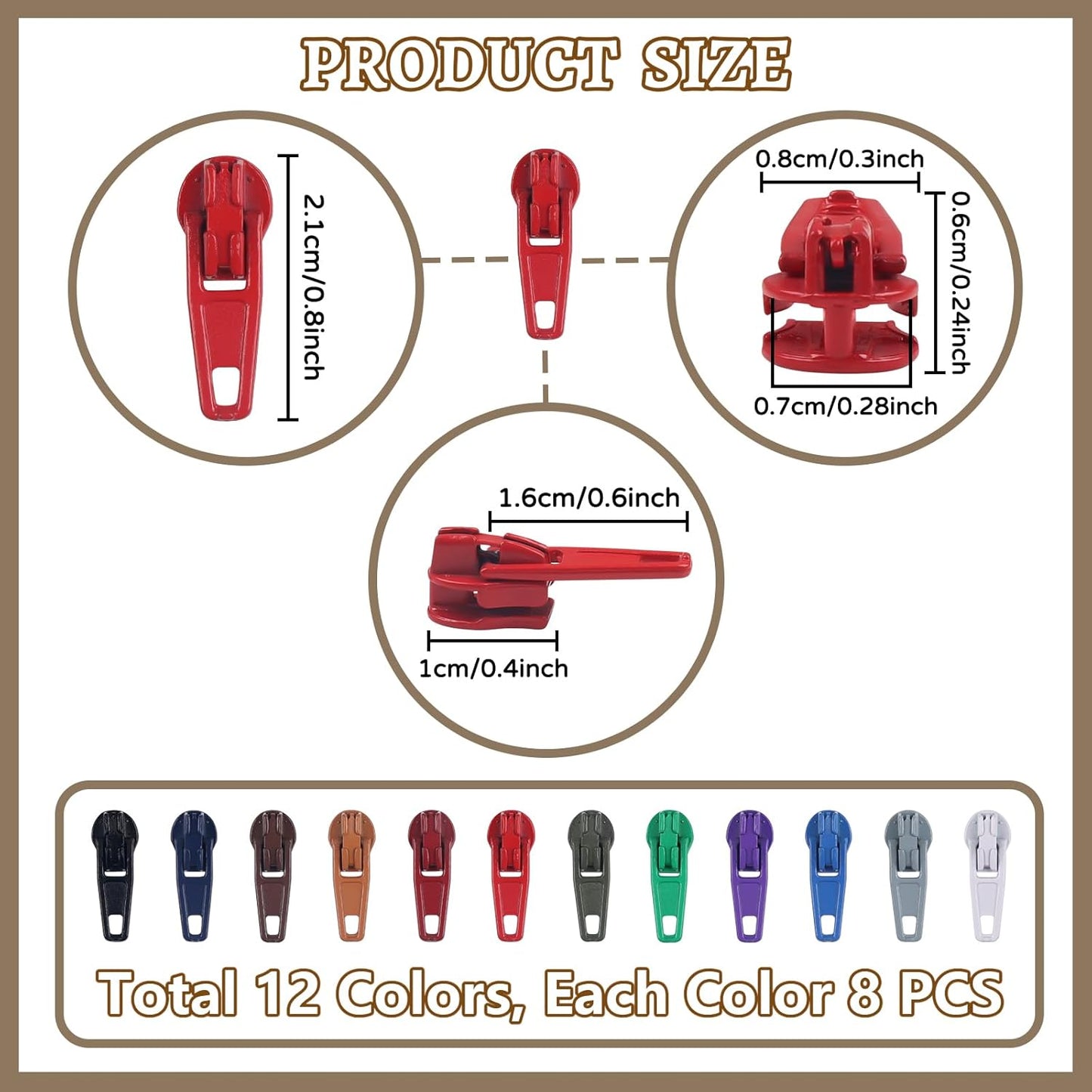 DOITEM 96Pcs Zipper Repair Kit Zipper Replacement 3# Zipper Pull Rescue Kit for Clothing Jackets Purses Luggage (12 Colors)