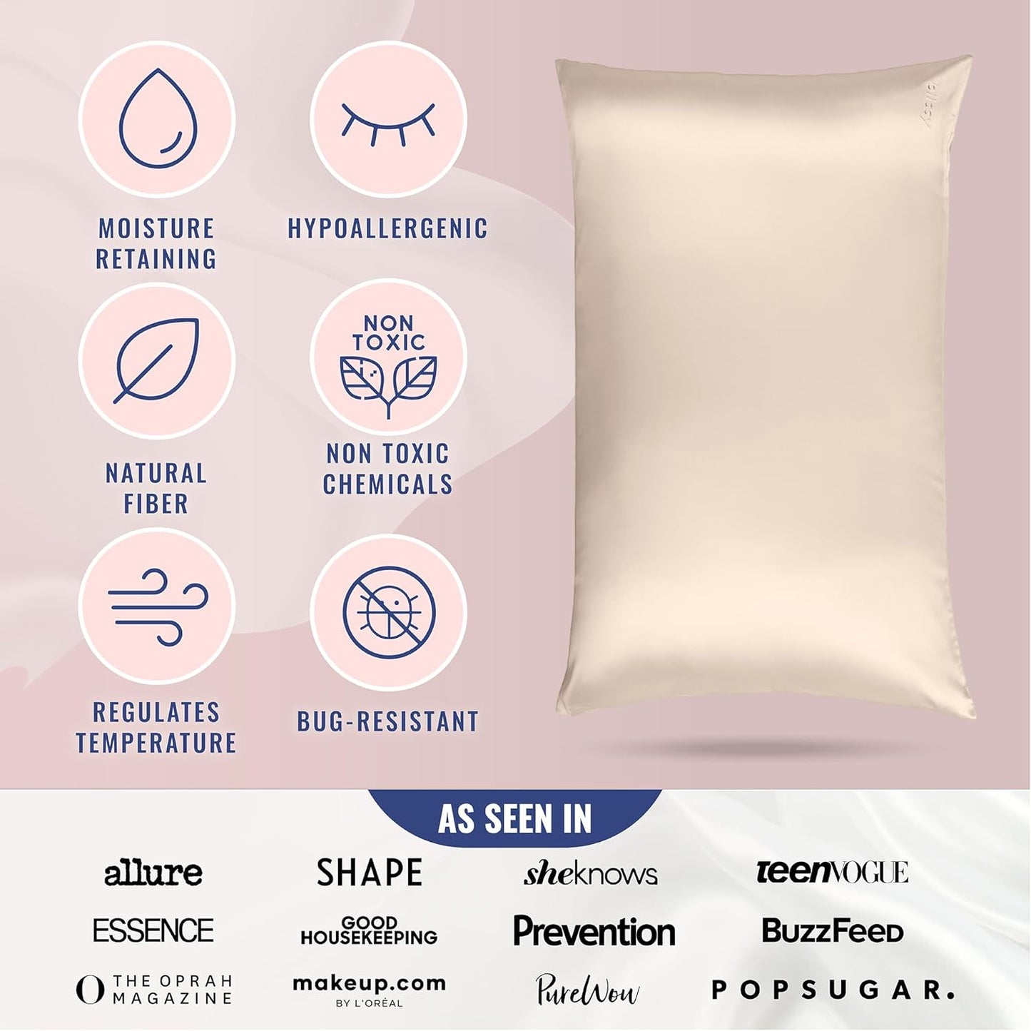 Blissy Silk Pillowcase - 100% Pure Mulberry Silk - 22 Momme 6A High-Grade Fibers - Silk Pillow Cover for Hair & Skin - Regular, Queen & King (Champagne, King)