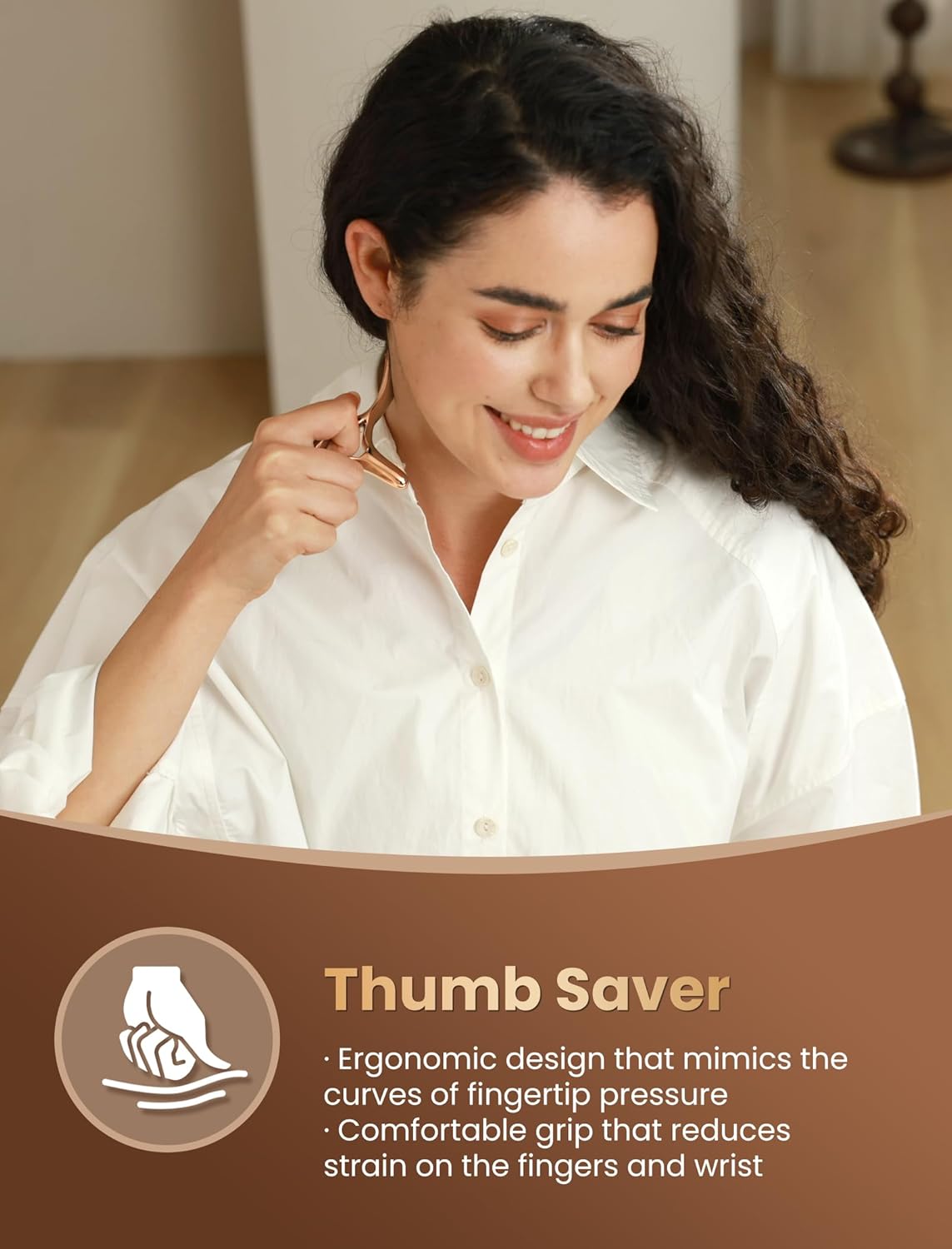 lifechill Trigger Point Massage Tool for Gua Sha, Lymphatic Drainage Massager, Deep Tissue Thumb Saver Acupressure Tool for Full Body Pain Relief, Gold