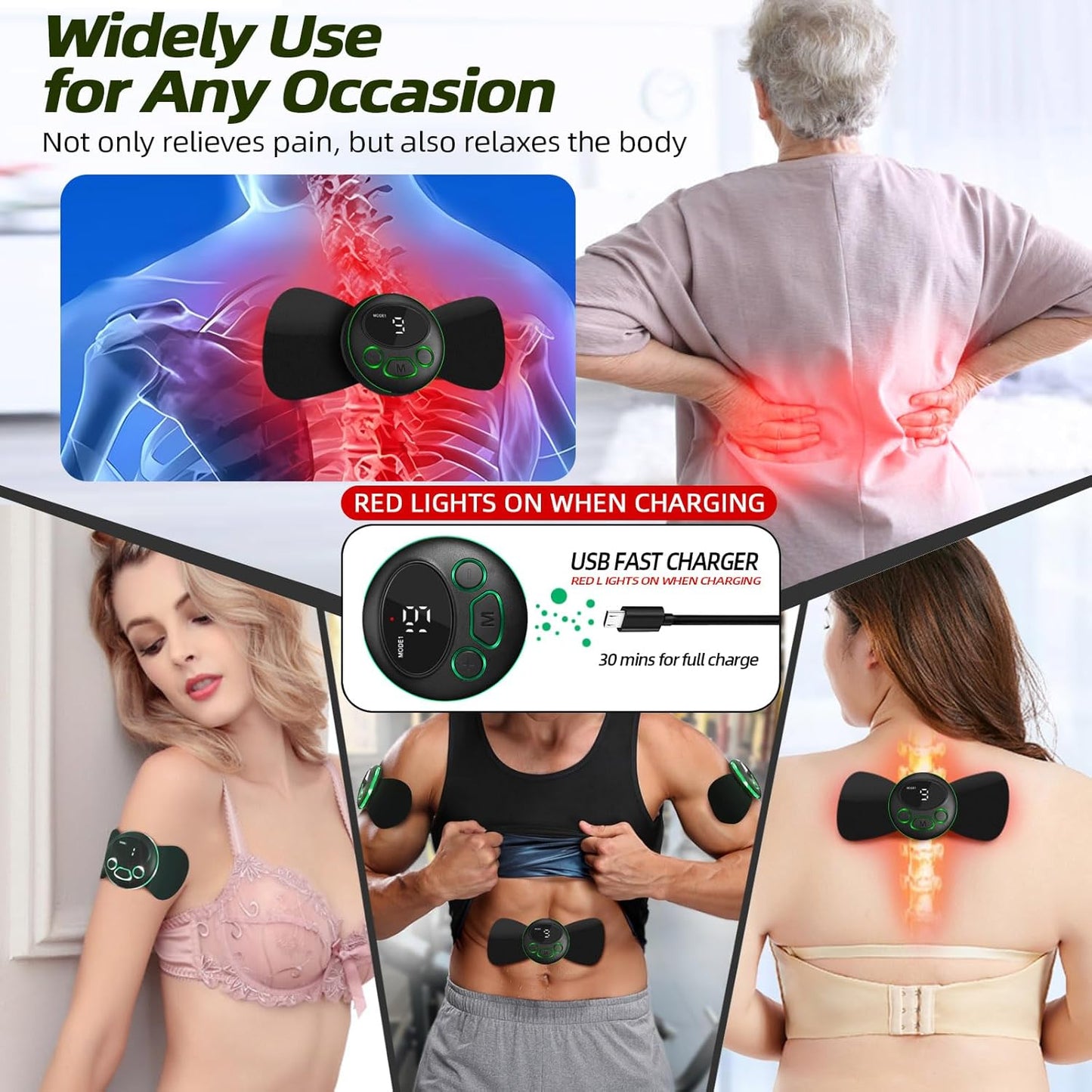 Intelligent Wireless TENS & EMS Unit Rechargeable Electric Deep Tissue Powered Muscle Stimulator Massager Machine Pain Relief Therapy for Back Shoulder Leg Neck Arms