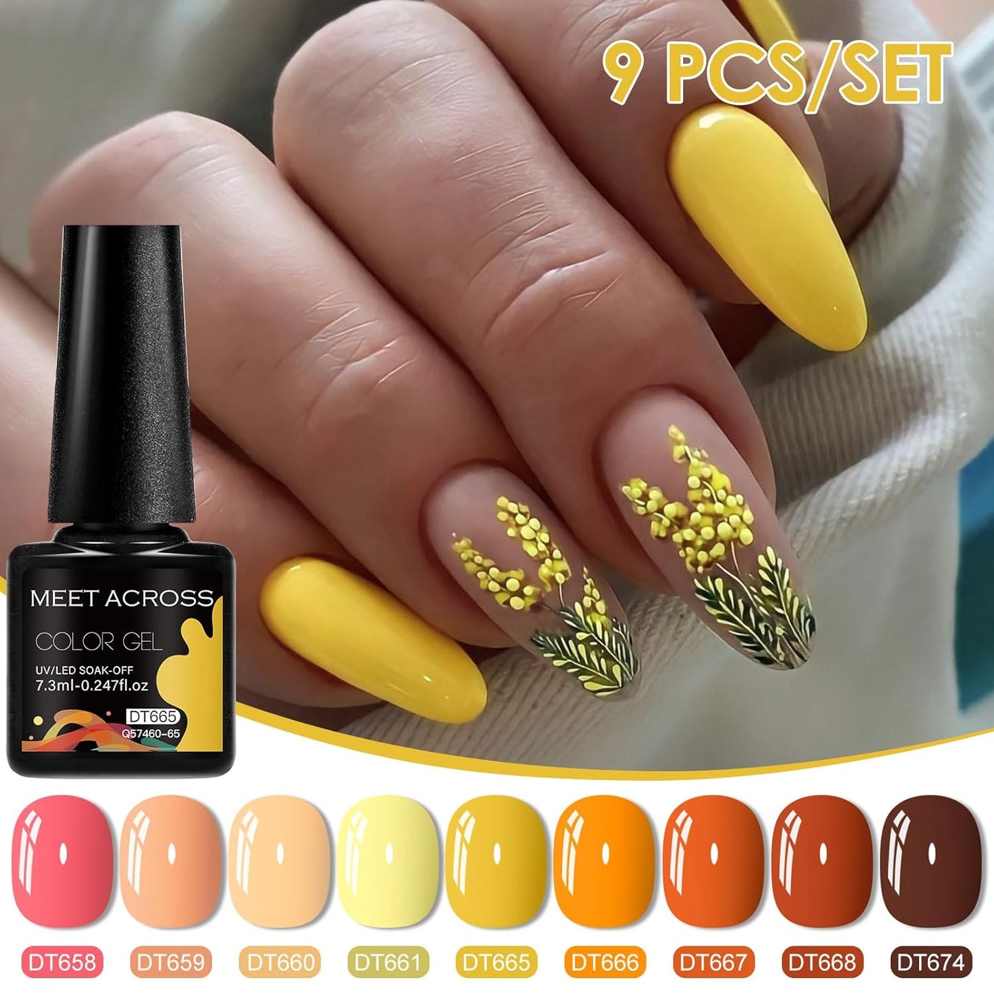 MEET ACROSS 9 Colors Gel Nail Polish + 3PCS Function Gel Nail Polish Kit,Fashion Nail Art Set Design Gifts for Women Manicure Salon (SET22, 12pcs)