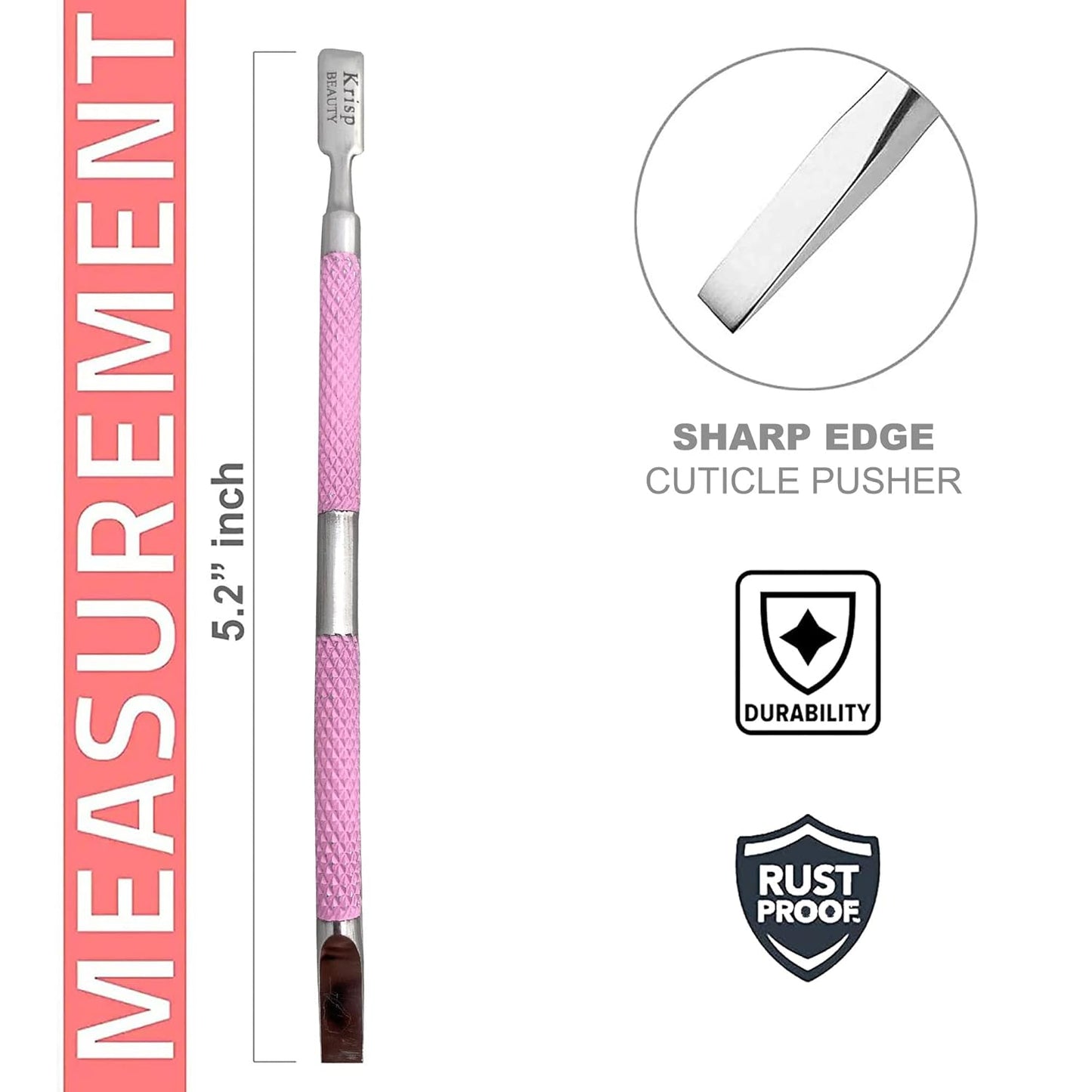 Cuticle Pusher Tool - Dual Sided Sharp Edge Spoon Shaped Double Ended Cuticle Pusher Remover Cuticle Cleaner Stainless Steel Manicure Pedicure Nail Art Care Tools Set 1 Pc By Krisp Beauty (Pink)