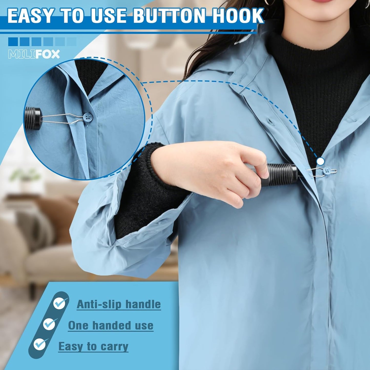 Button Hook, Button Helper Tool for Elderly and Zipper Puller One Hand Aid for Seniors and Arthritis, Buttoning Assist Tool for Shirt Wedding Dress (2 Pack)