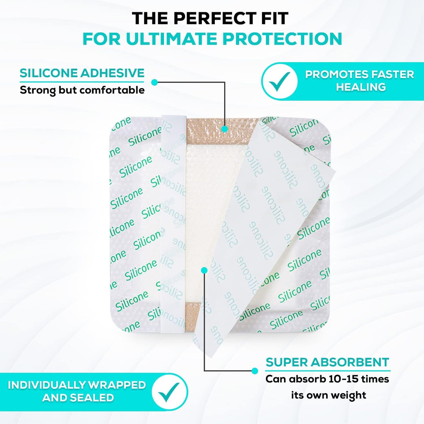 MedVanceTM Silicone - Bordered Silicone Adhesive Foam Dressing (6"x6" (4.1"x4.1" pad) 10 Pack