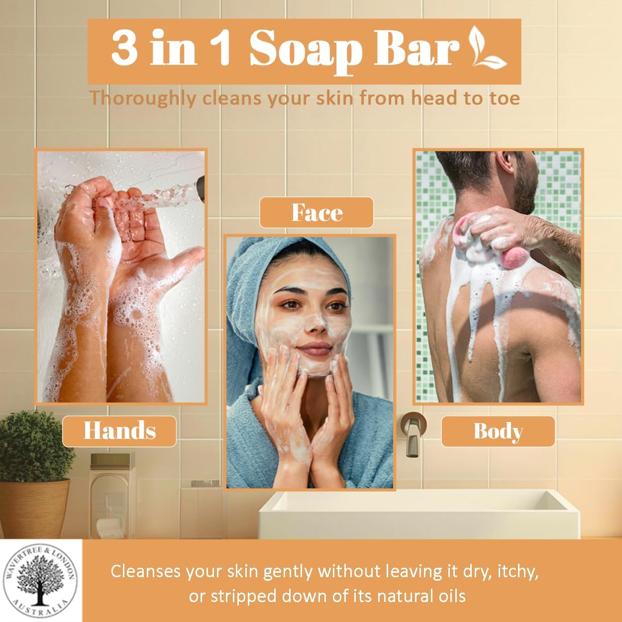 Wavertree & London Noir Scented Natural Soap Bar, 7oz Moisturizing French Triple Milled Soap Bar for Women & Men