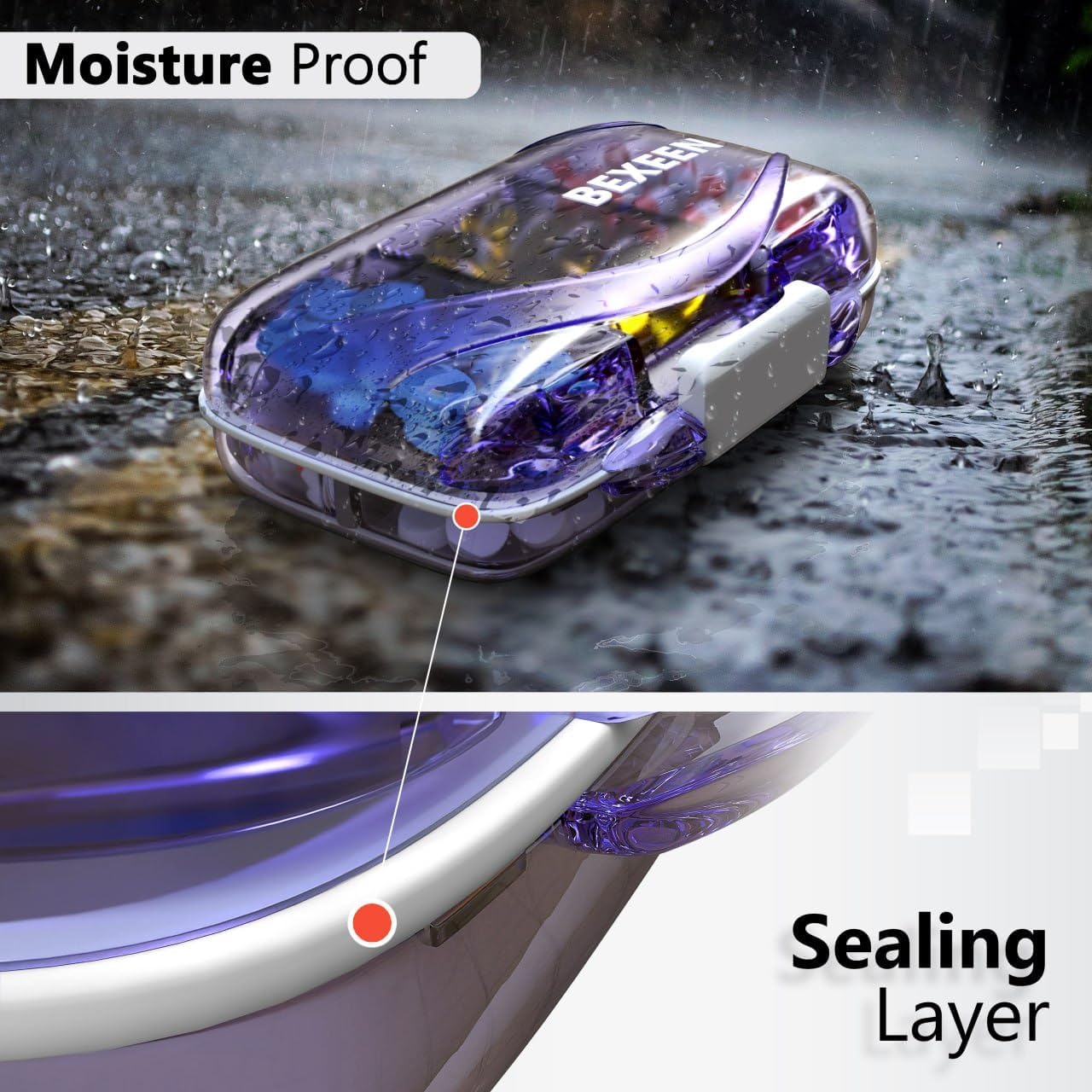 Travel Pill Organizer - Moisture Proof Portable Vitamin Holder with 7 Compartments, Compact Supplement Case for Purse Essential Medicine Kit fot Traveling Pocket Pharmacy with Labels, Purple