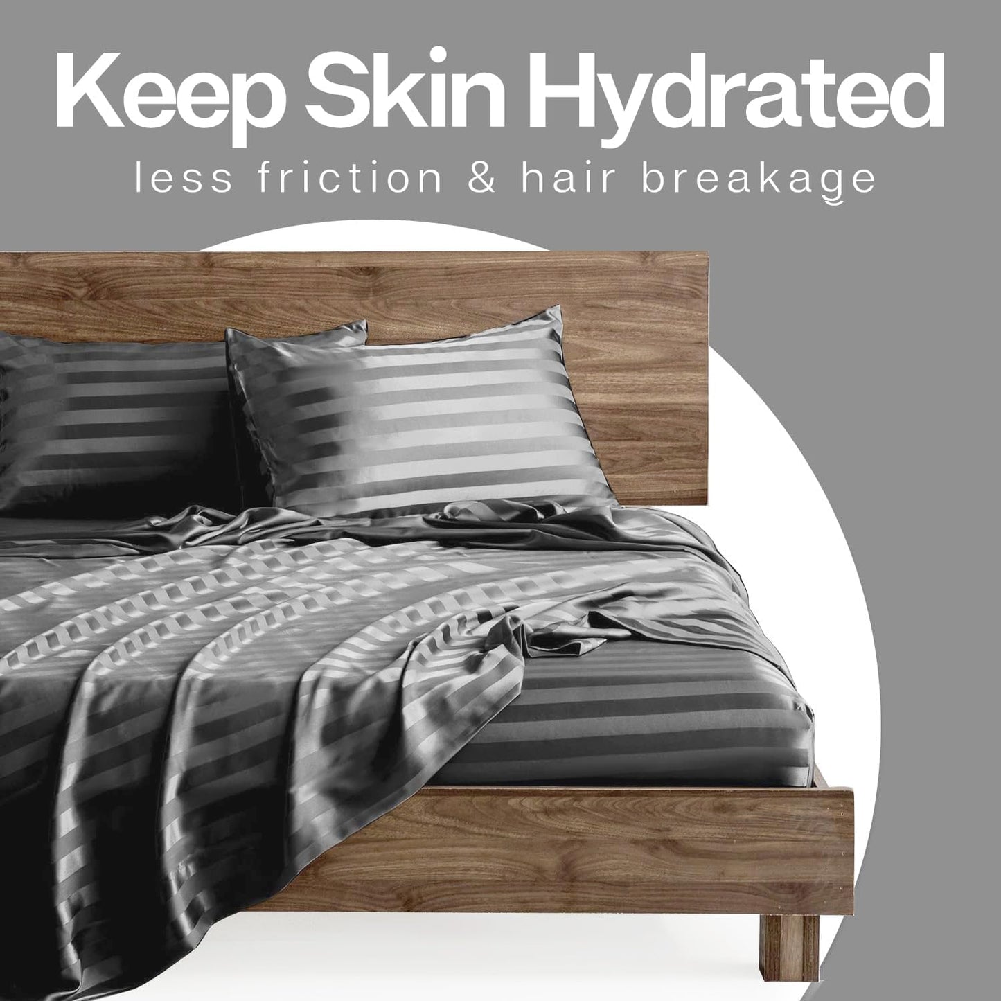 MR&HM Satin Pillowcase for Hair and Skin, Silk Satin Pillowcase 2 Pack, King Size Pillow Cases Set of 2, Silky Pillow Cover with Envelope Closure (20x36, Dark Grey Striped)