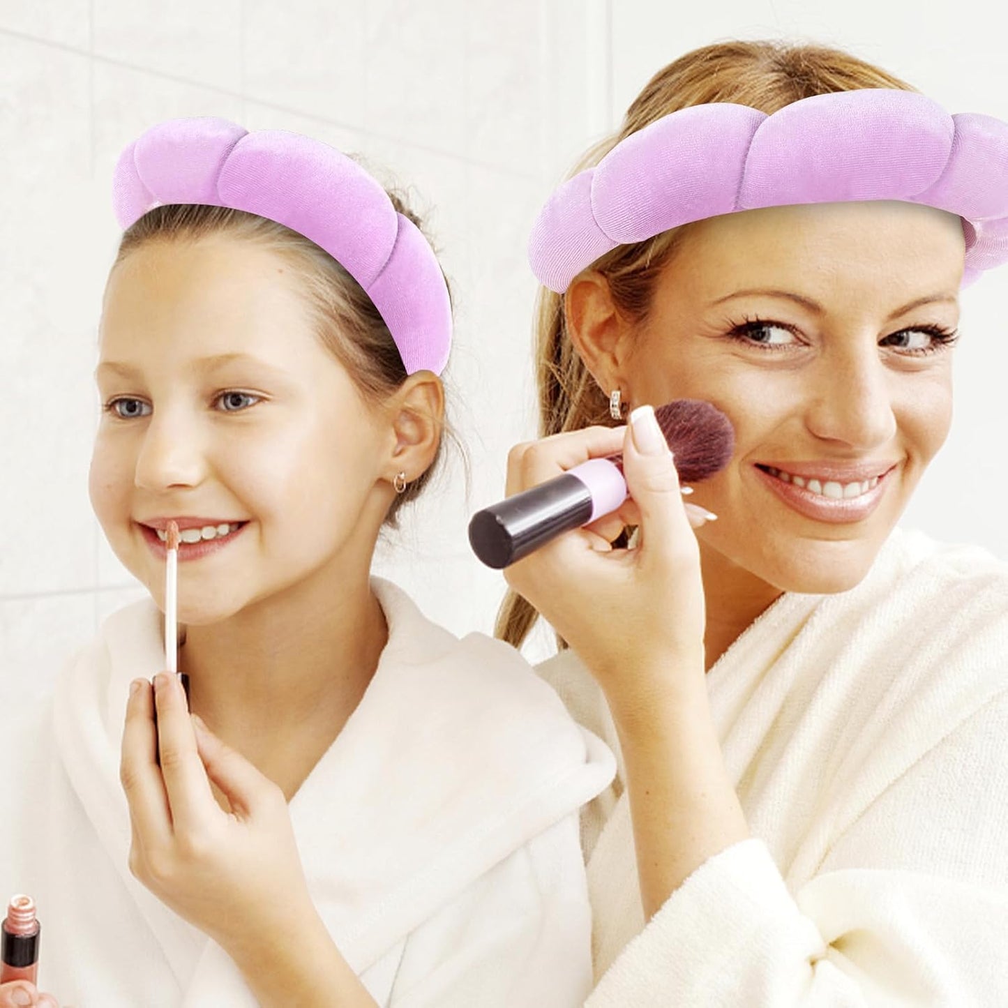 CAVETEE Spa Headband for Washing Face, Sink Care Headband for Women Sponge Bubble Makeup Head band for Women, Soft Velour Hair Accessoriesfor Girls (Purple, one size)