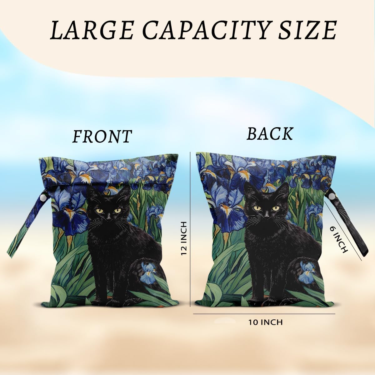 2Pcs Cat Wet Bags 12x10 Inch, Flowers Waterproof Travel Laundry Bags, Colorful Floral Reusable Wet Dry Bag for Swimsuit Beach Diapers Dirty Yoga Gym Clothes, Cat Gifts for Women Friend Travelers