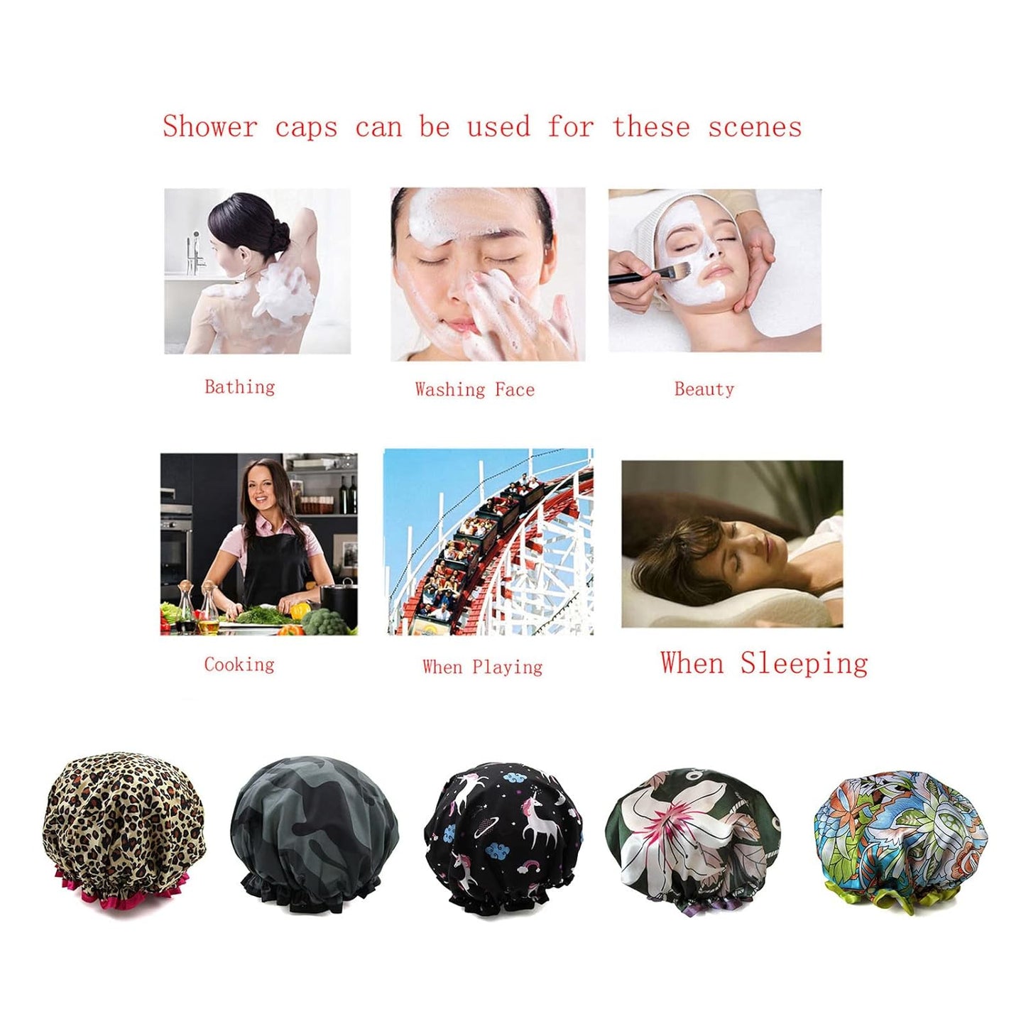 Shower Cap for Women Reusable Waterproof Shower Hat Adjustable Double Layer Bath Caps for Girls Spa Home Use,Hotel and Hair Salon