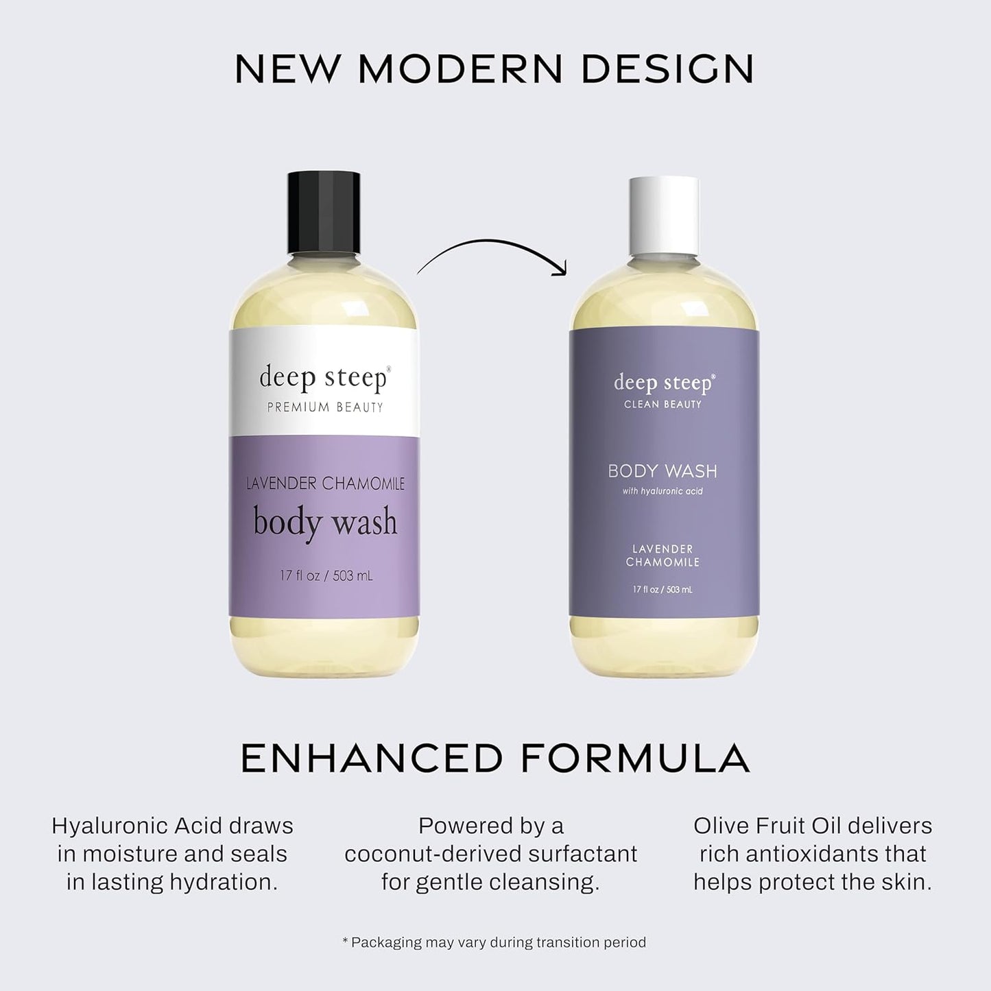 Deep Steep Body Wash, Lavender Chamomile, 17 oz – Hydrating Shower Gel with Hyaluronic Acid, Shea Butter, Aloe Vera & Argan Oil – Vegan, Clean Beauty, Clean & Refreshed Skin