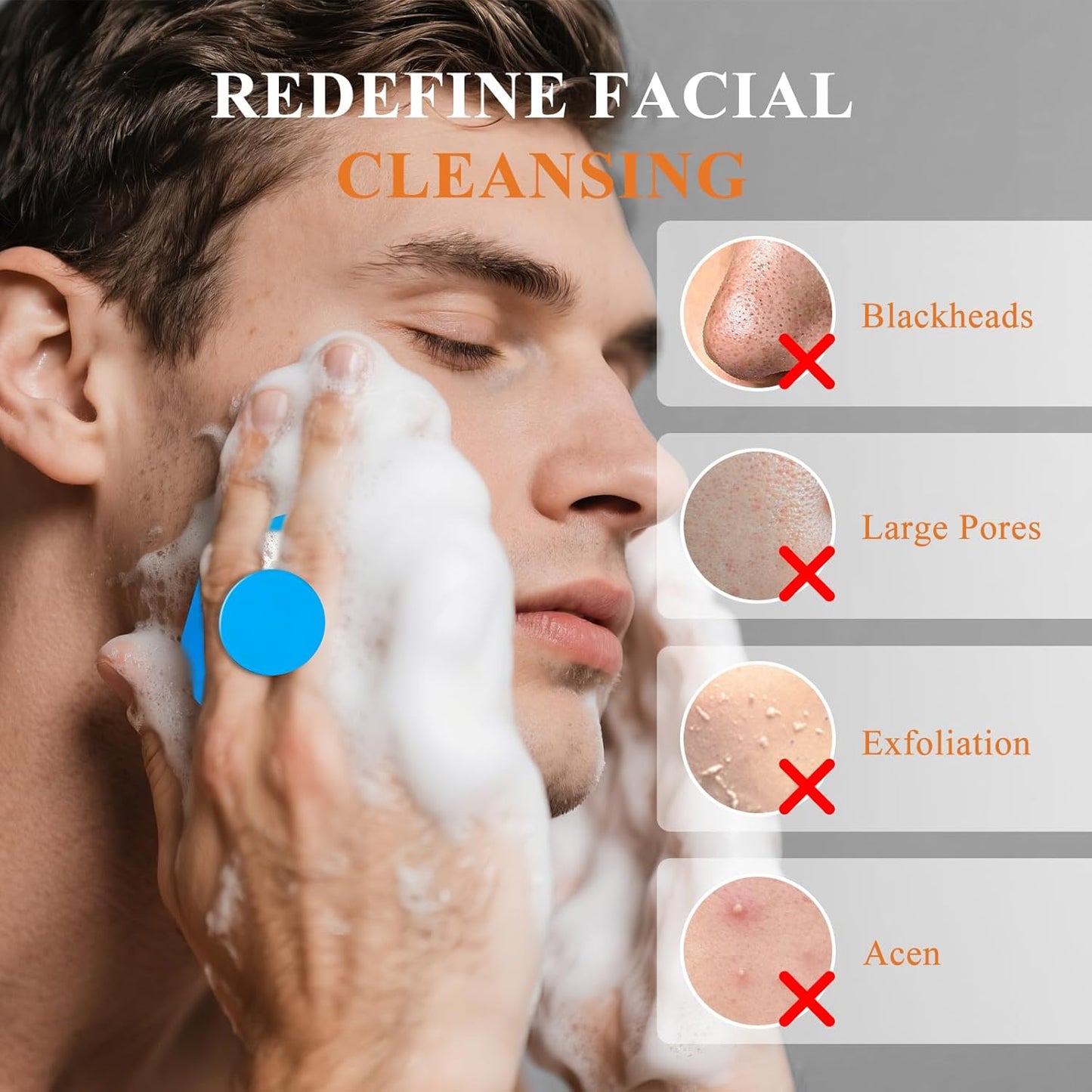 VWMYQ Silicone Face Scrubber for Men, Gentle Exfoliator Pad & Massager, Facial Cleansing Brush Silicone Face Wash Brush Removes Dead & Dry Skin (Blue)