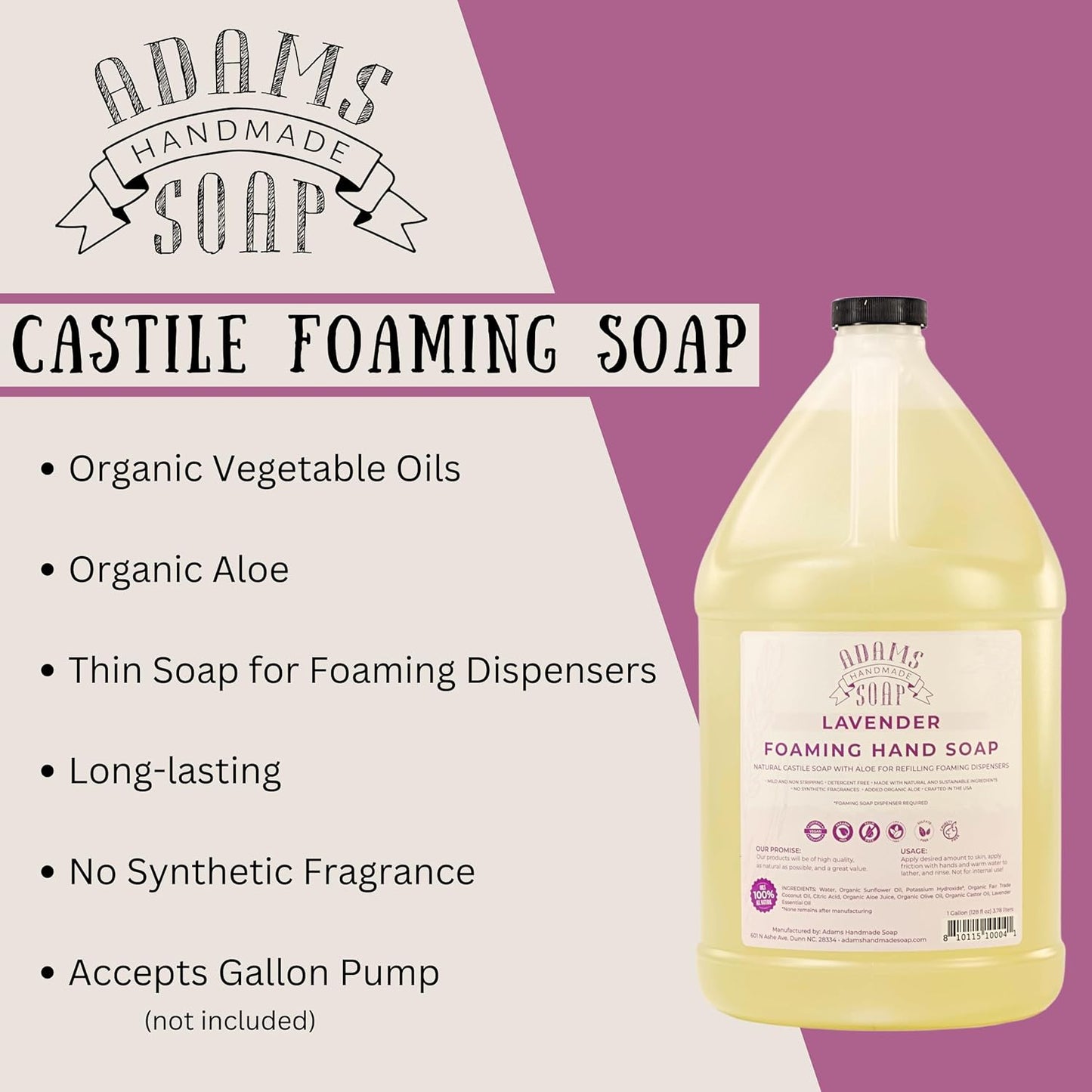 Adams Handmade Soap Liquid Foaming Soap 1 Gal - Lavender (Pack of 4)