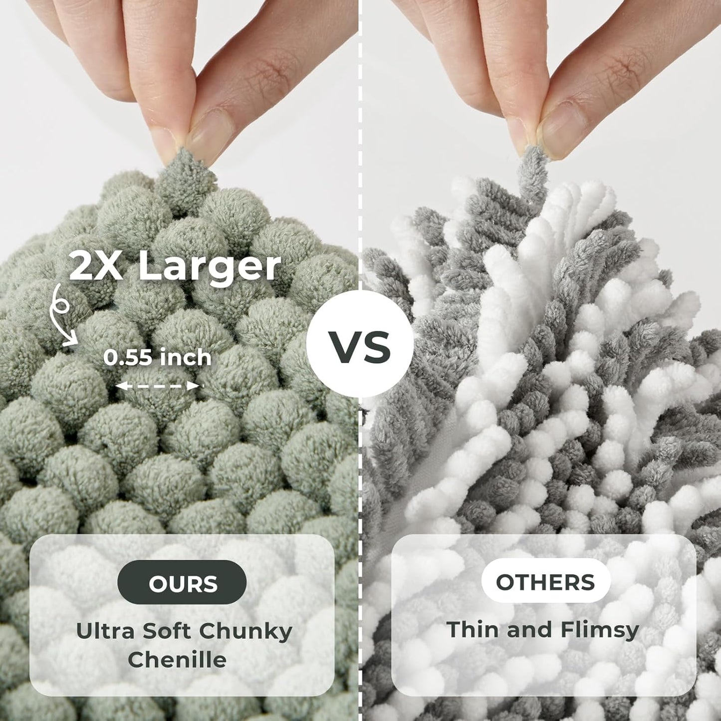 FRESHMINT Thick Chunky Chenille Bathroom Rugs 24"x36", Non Slip Bath Mat, Large Soft Bathroom Decor, Cute Shower Mat Water Absorbent, Washable, Sage Green