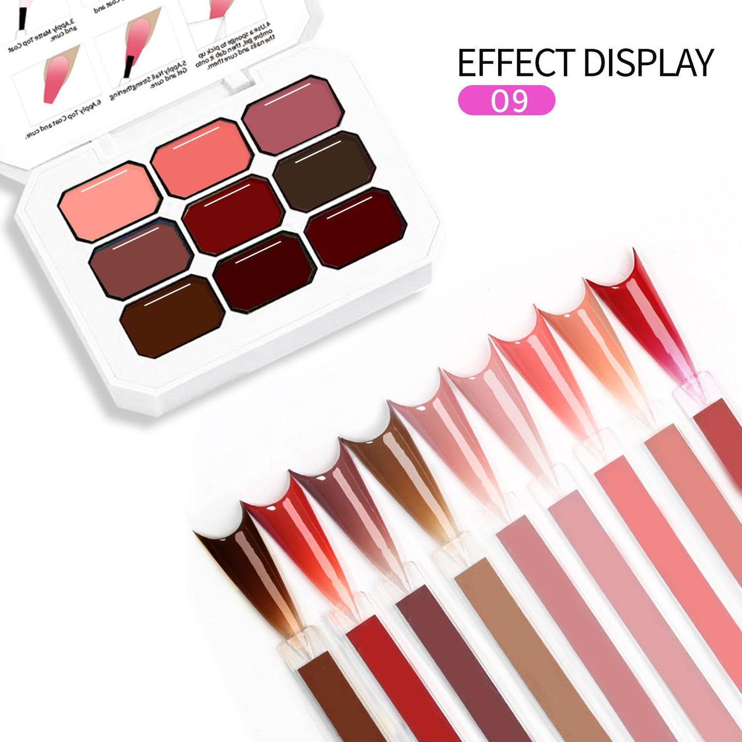 Ombre Gel Glitter Set Nails Gradient Design 9 Colors With 100pPCS Nail Sponges & Grabbing Pen High Color Rendering And Quick Drying Ombre Nails Polish Art Nail Supplies (9)