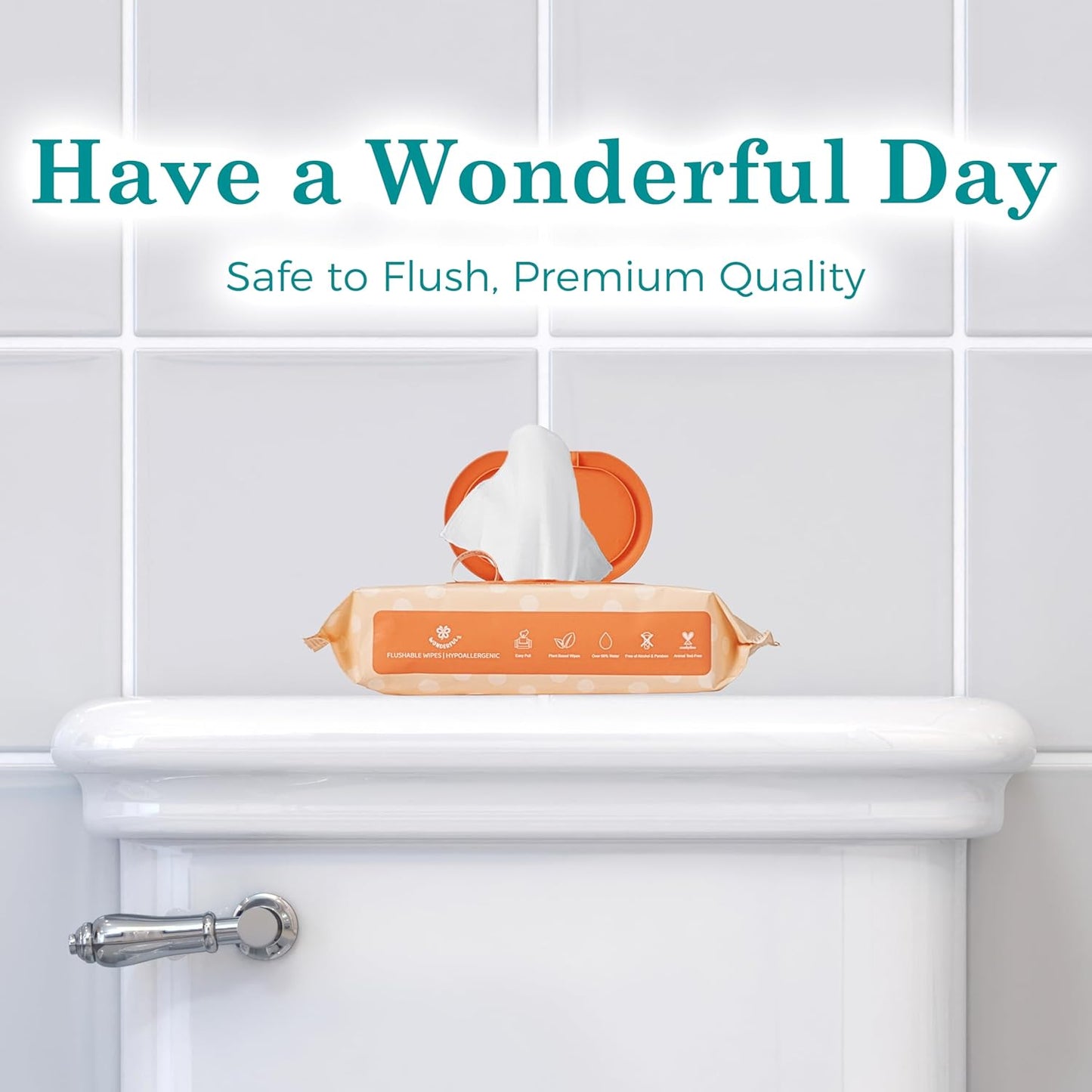 WONDERFUL Flushable Wipes, Lemon Citrus 100% Plant-Based Wet Butt Wipe for Adults & Kids, Sewer Septic Safe, Gentle for Sensitive Skin, Wipes Flushable Pack for Bathroom & Travel, 6-Pack (360 Counts)