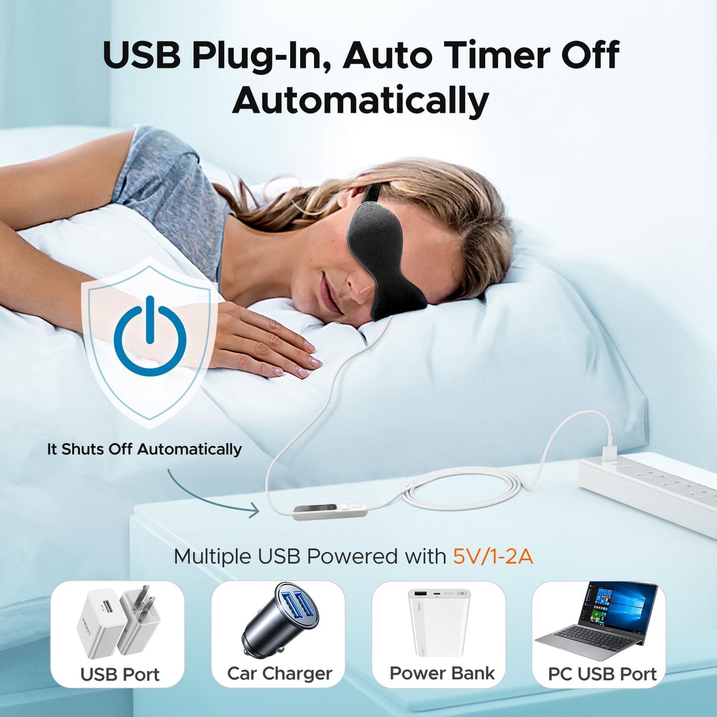 Ezona Heated Eye Mask, Warm Eye Compress Mask for Dry Eyes, USB Electric Eye Heating Pad with Temperature & Timer Control, Dry Eyes, Blepharitis, Sinus Migraine (Black)