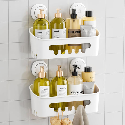 TAILI Shower Caddy Suction Cup 2 Pack, Heavy Duty Bathroom Organizer, Removable Shelves for Inside Shower, Shampoo, Waterproof Suction Plastic Storage for Bathroom Accessories Holder, White