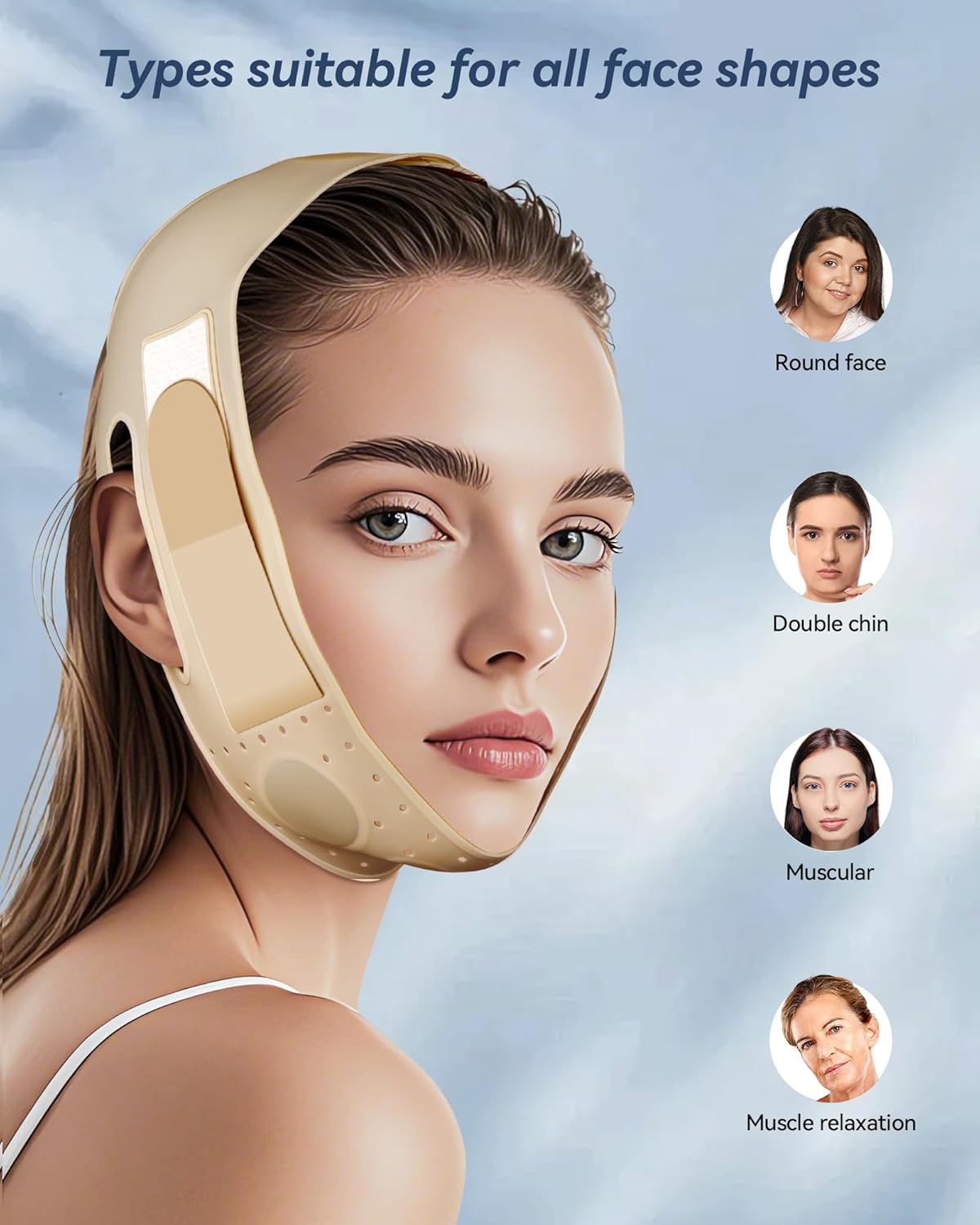 Reusable V Line Silicone Face Strap, Soft Silicone Chin Strap for Women 23-27 Inches (Nude)