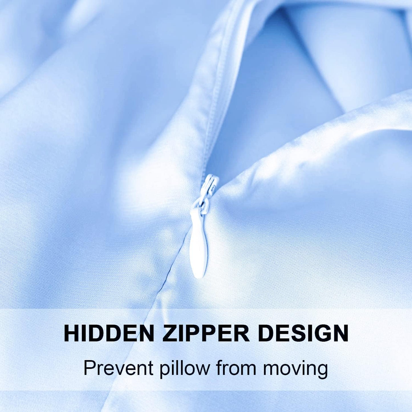 JUWENIN,Luxury Satin Pillowcase with Zipper (Silky Satin Pillow Case for Hair) Set of 2 (Standard, Blue)