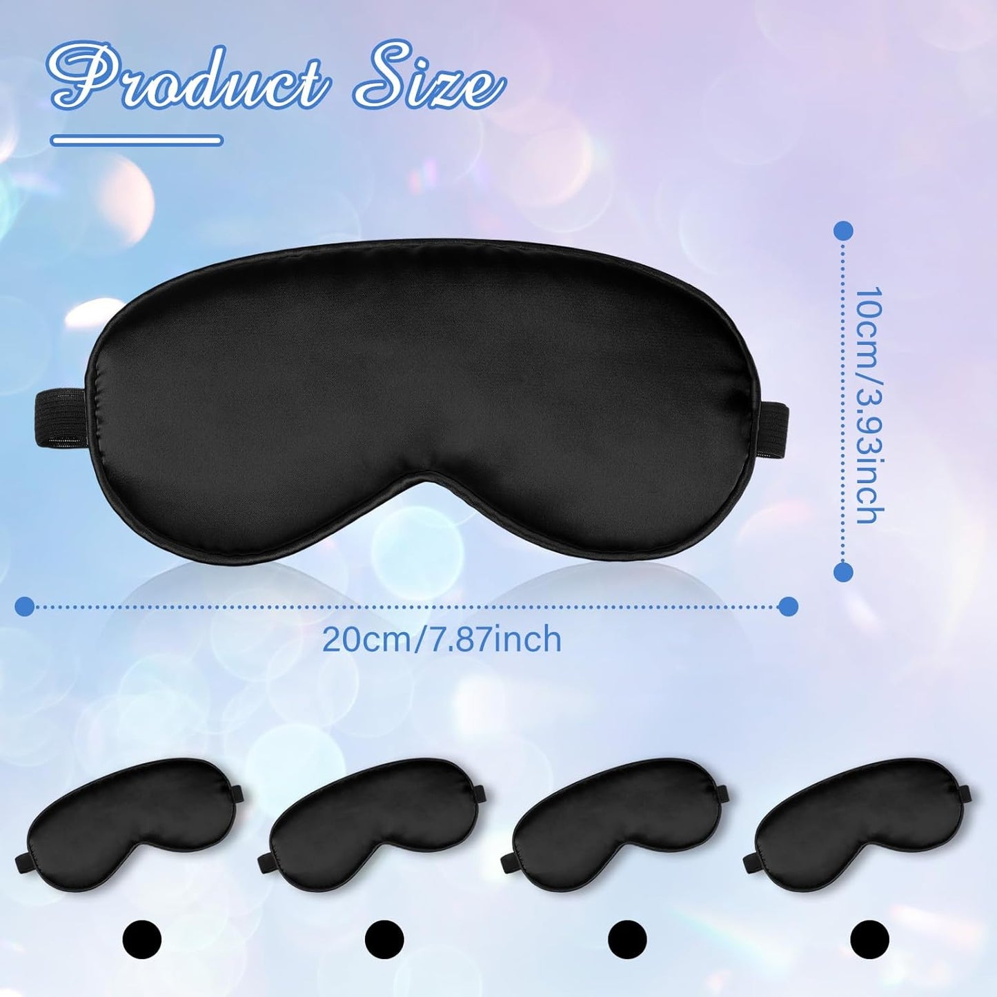 BBTO 4 Pcs Silk Sleep Eye Masks Smooth Soft Satin Eye Covers with Adjustable Strap Blindfold for Sleeping Blocking Out Lights Travel Relaxation (Black)