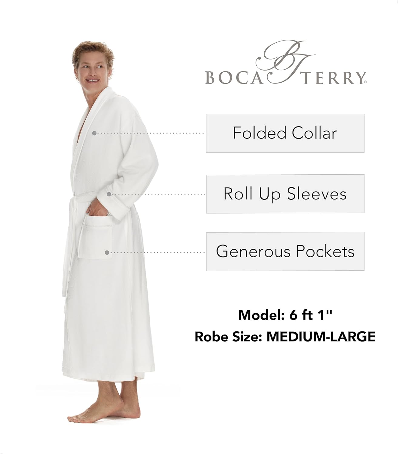 Boca Terry Mens Soft Waffle Knit Robe - Long Spa, Resort & Hotel Bathrobe for Men - Luxury Bath Robe