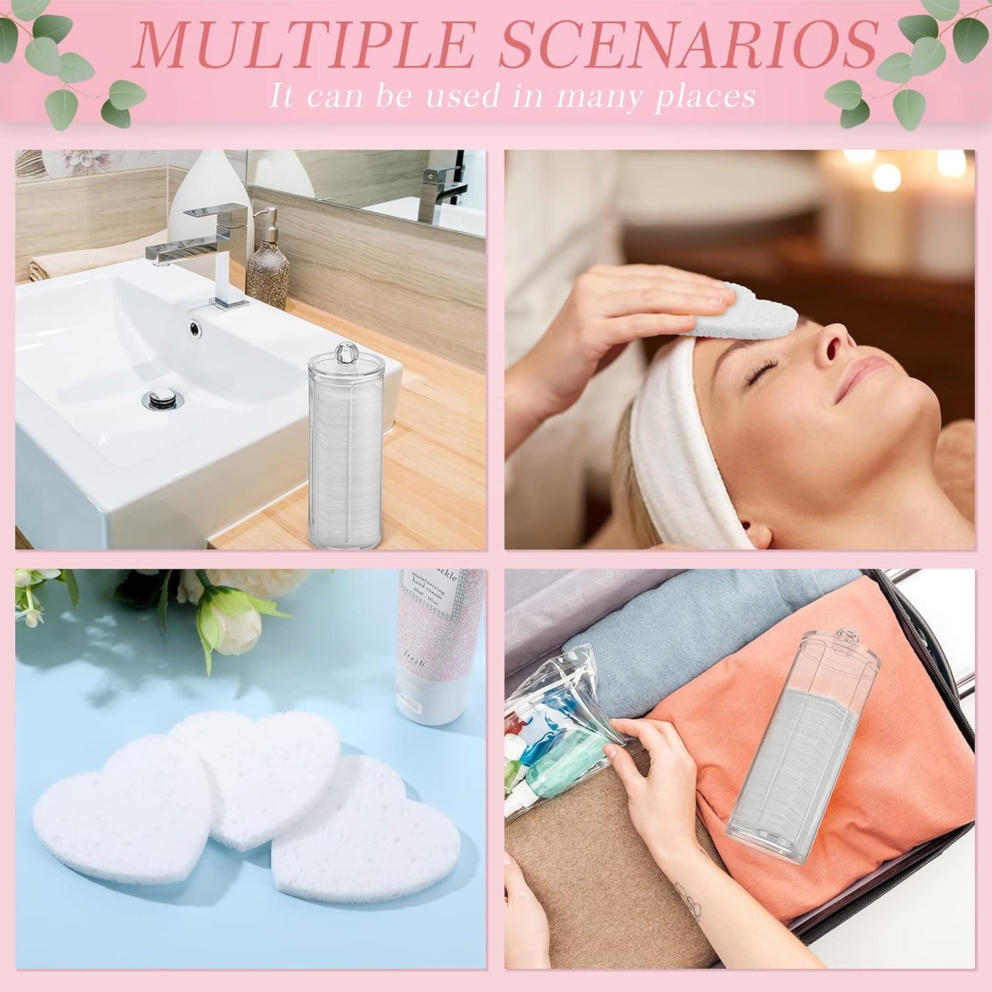 Sieral 120 Pcs Compressed Facial Sponges with Container Disposable Face Sponge Pads for Washing Face Cleansing Exfoliating Esthetician Makeup Removal(Heart,White)