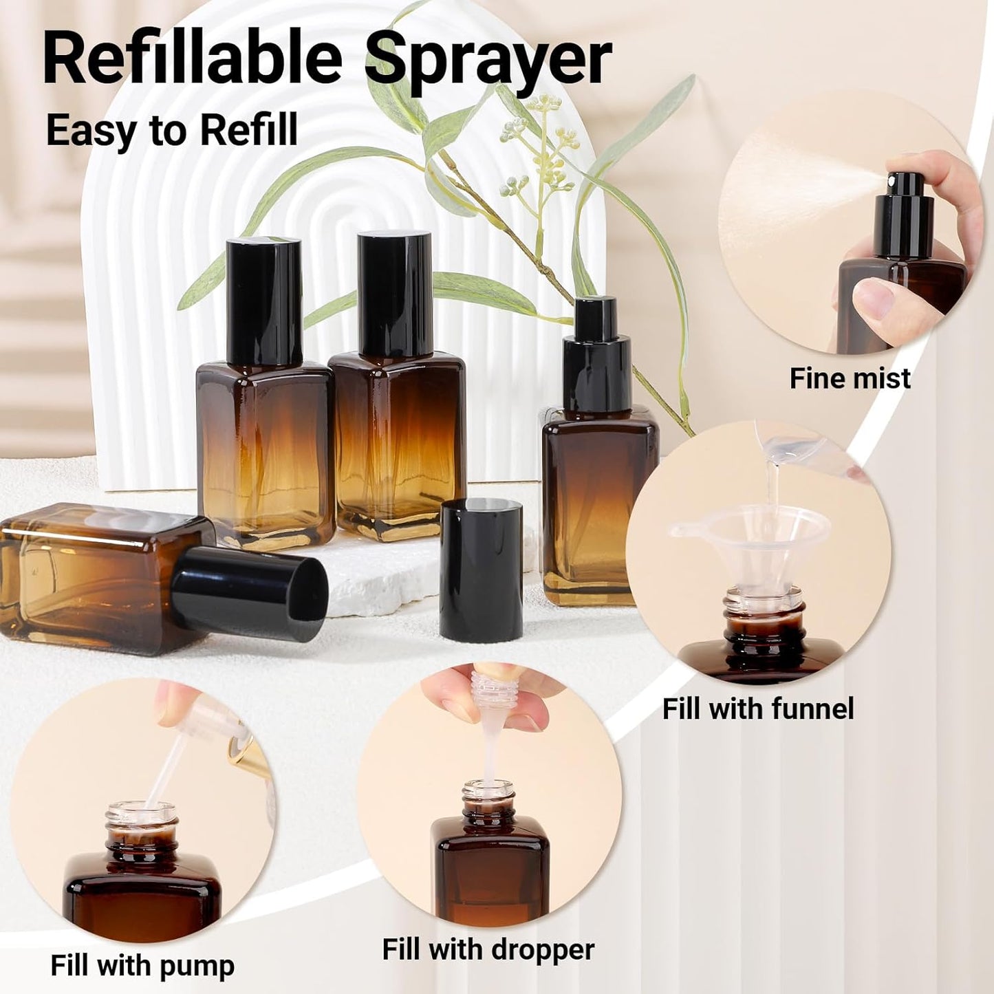 Segbeauty 1.7oz Amber Glass Spray Bottle Refillable Travel Bottles, 4pcs Fine Mist Travel Empty Spray Bottle for Hair, 50ml Atomizer Sprayer for Perfume, Liquid Containers Perfume Cologne Bottles