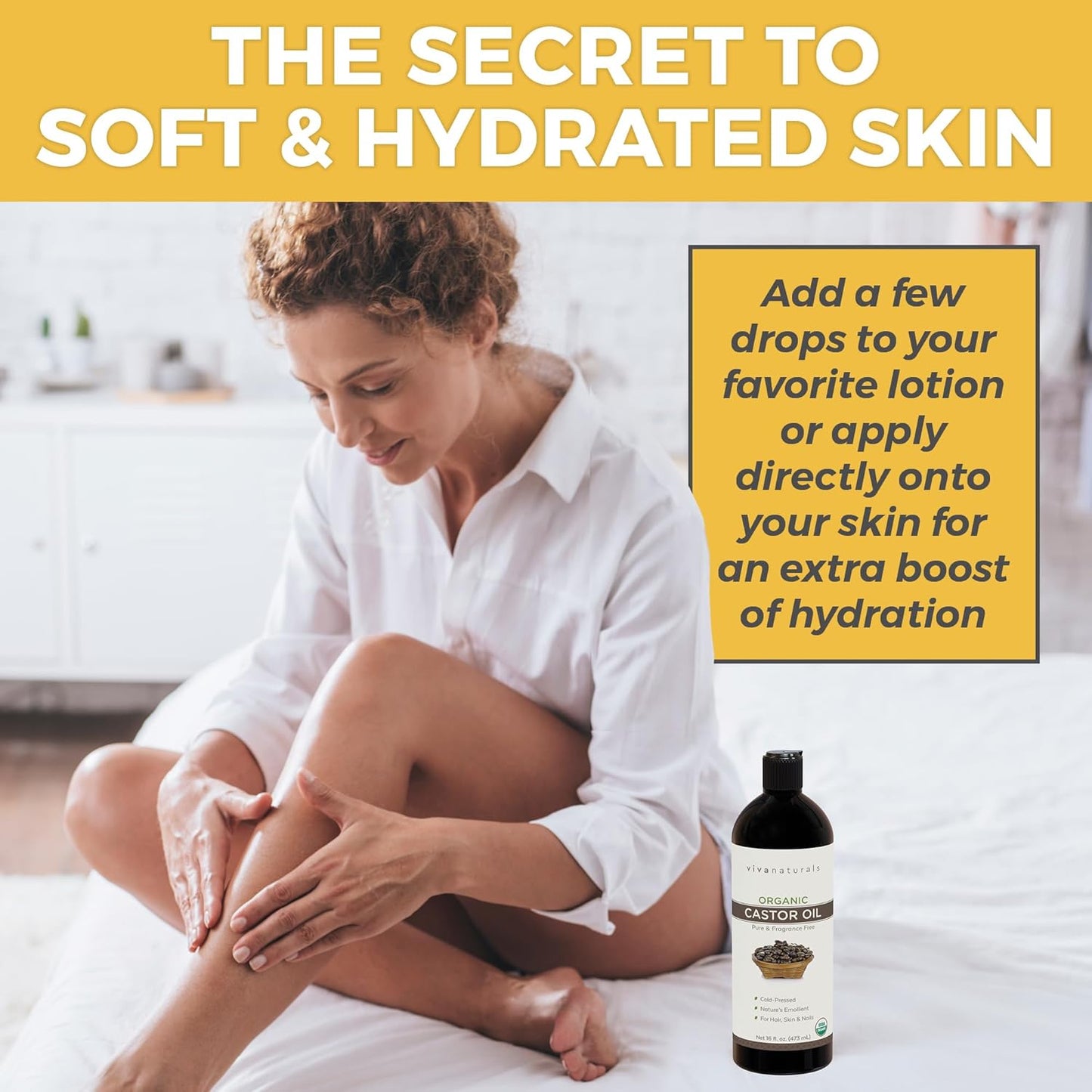 Viva Naturals Cold pressed Organic Castor Oil 16 fl oz - Castor Oil for Face, Eyelashes, Traditional Eyebrow Serum, Hair Oil - Certified Organic & Non-GMO