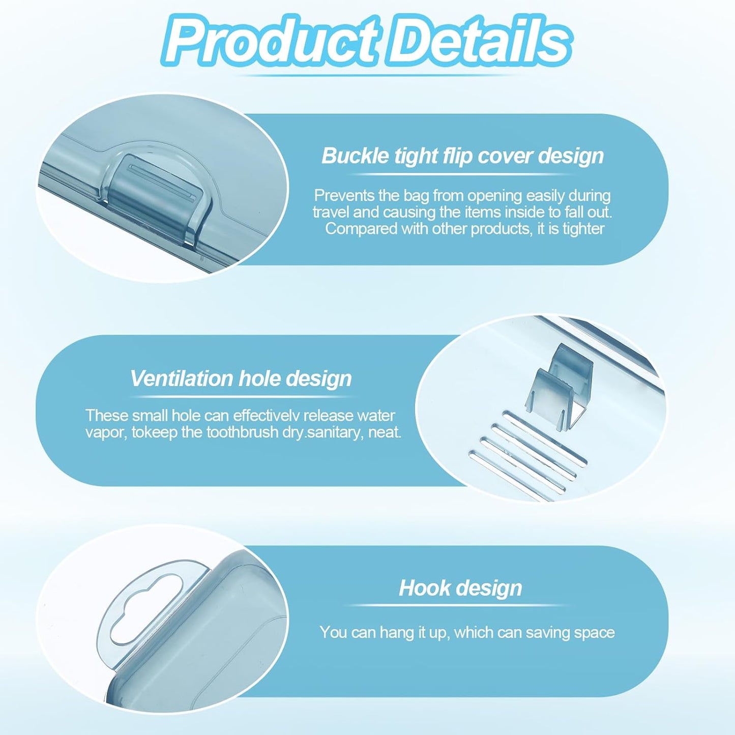 2 Pack Tooth Brush Case Travel,Toothbrush Holder Travel Case 7.9 x 1.8 x 1.1 In,Portable Plastic Toothbrushes Travels Holder with Secure Seal, Blue