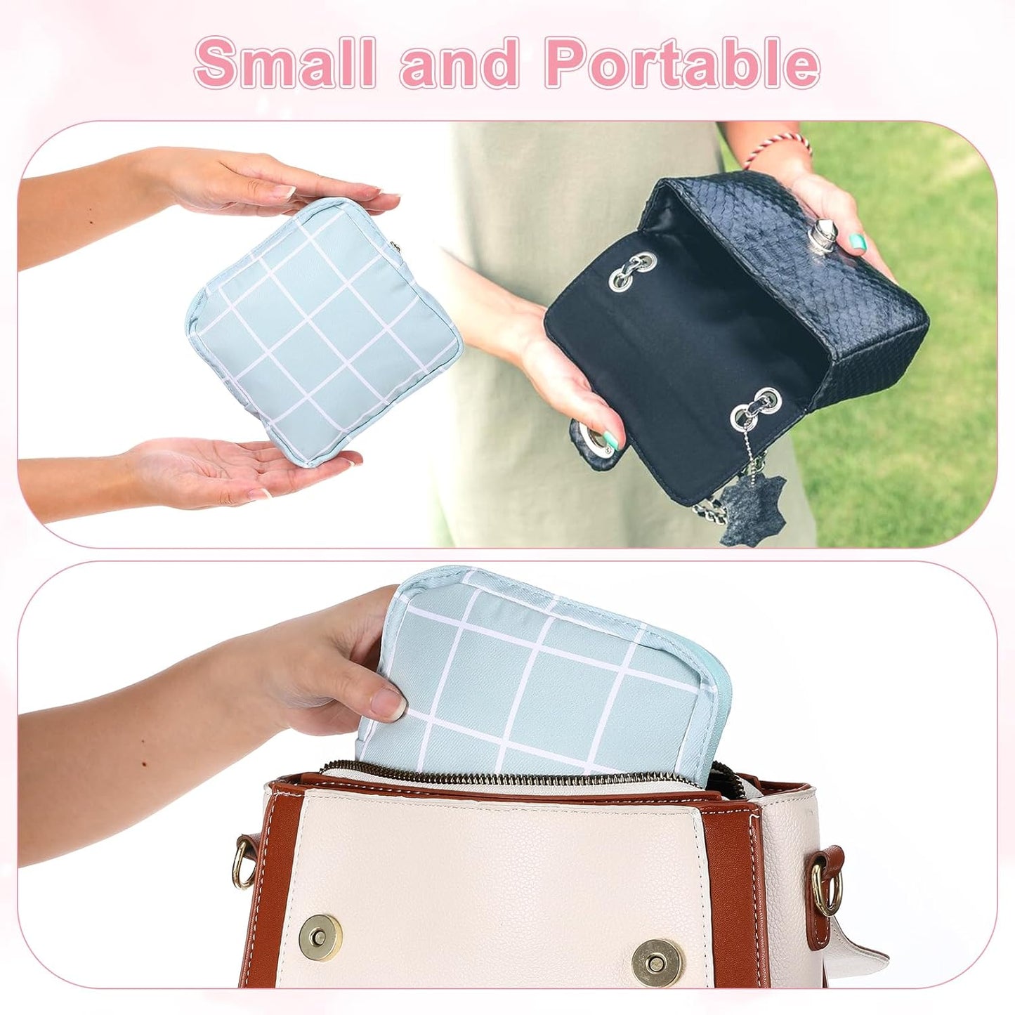 3PCS Pad Pouch for Women Period Bag Zippered Sanitary Storage Bag for Tampons, Pads, Menstrual Cup & Disc, Portable Feminine Hygiene Organizer, Tampon Holder Travel Pouch(Gray & Blue)