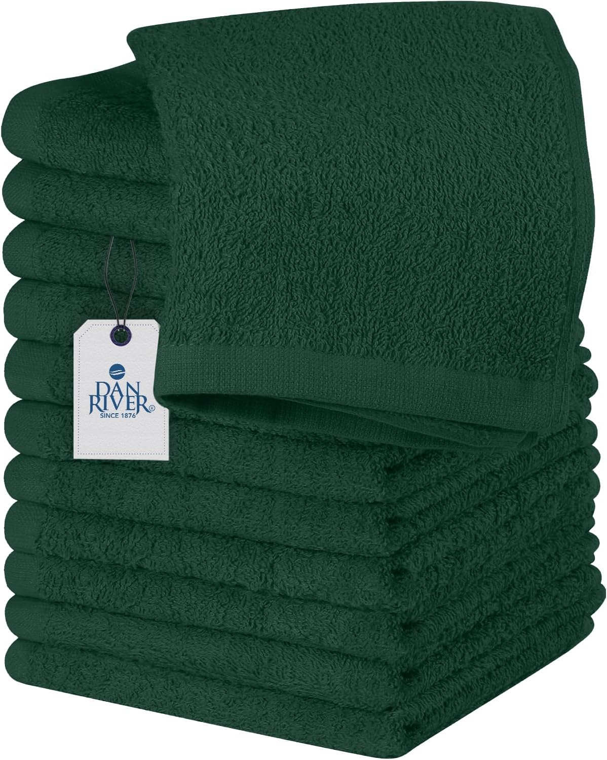 DAN RIVER 100% Cotton Wash Cloths 12 Pack [12x12] Soft & Absorbent Bath washcloths, Gym, Hotels & Spa Perfect for Everyday Use Fingertip Towels, Hunter Green