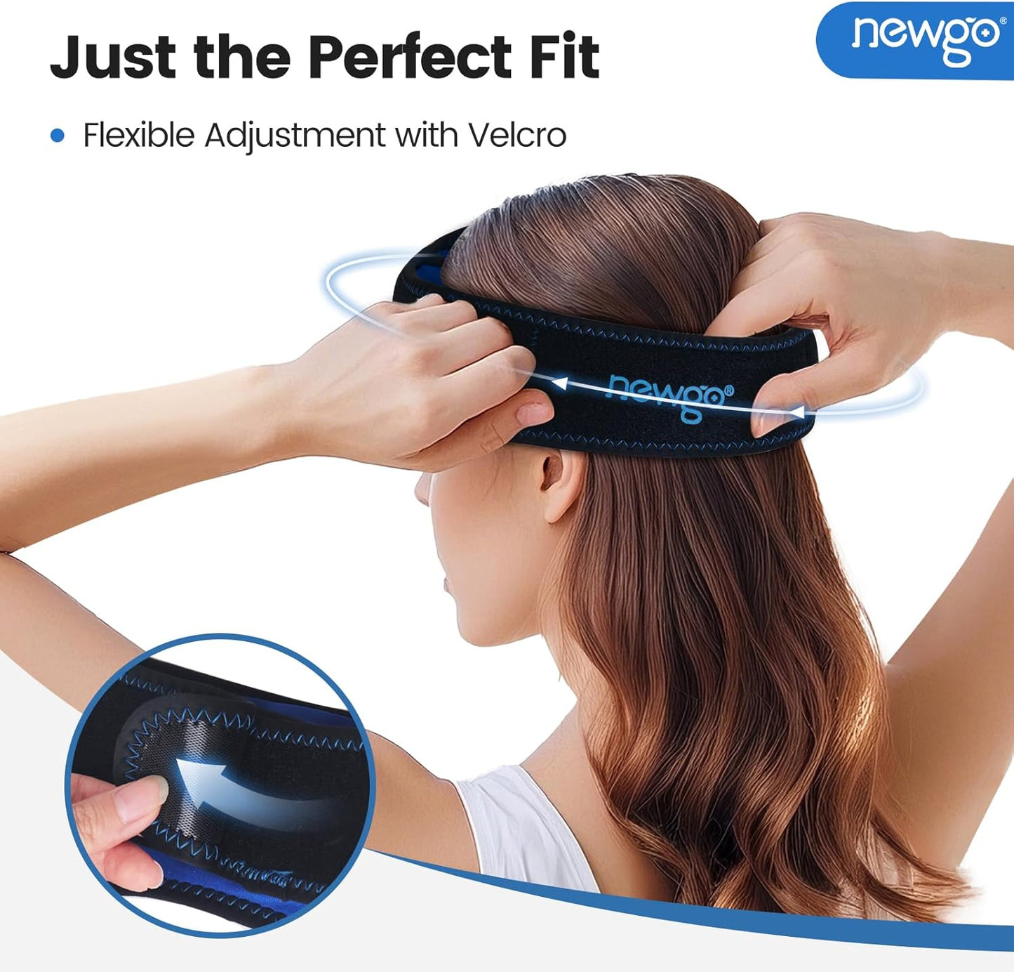 NEWGO Headache Ice Pack Head Wrap for Migraines, Cold Pack for Headache Relief, Tension, Sinus Pain, Chemo, Head Injuries - 2 Gel Pack Inserts & 1 Wrap