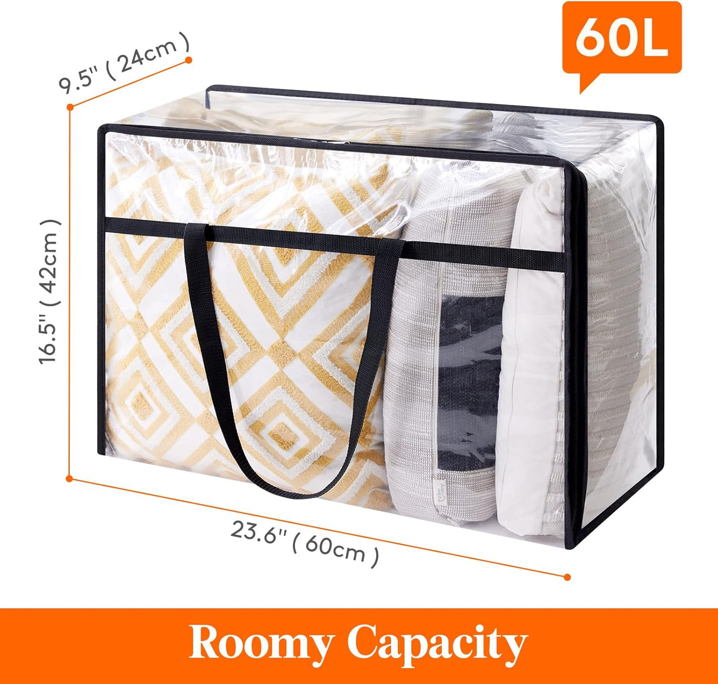 Lifewit 3 Pack Clear Clothes Storage Bags, 60L Plastic Blanket Storage Bag, Vinyl Foldable Moving Bags with Zipper, Closet Organizers and Storage Containers for Bedding, Duvet, Comforter
