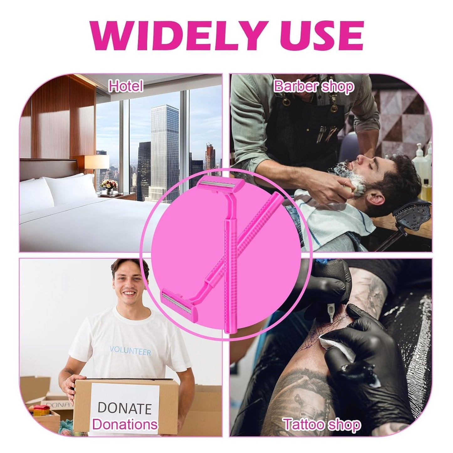 120 Pack Disposable Twin Blade Razors Individually Wrapped, Clear Safety Cap， Multipurpose Portable Shave Razor for Man Woman Bathing Hotel Travel (Pink)