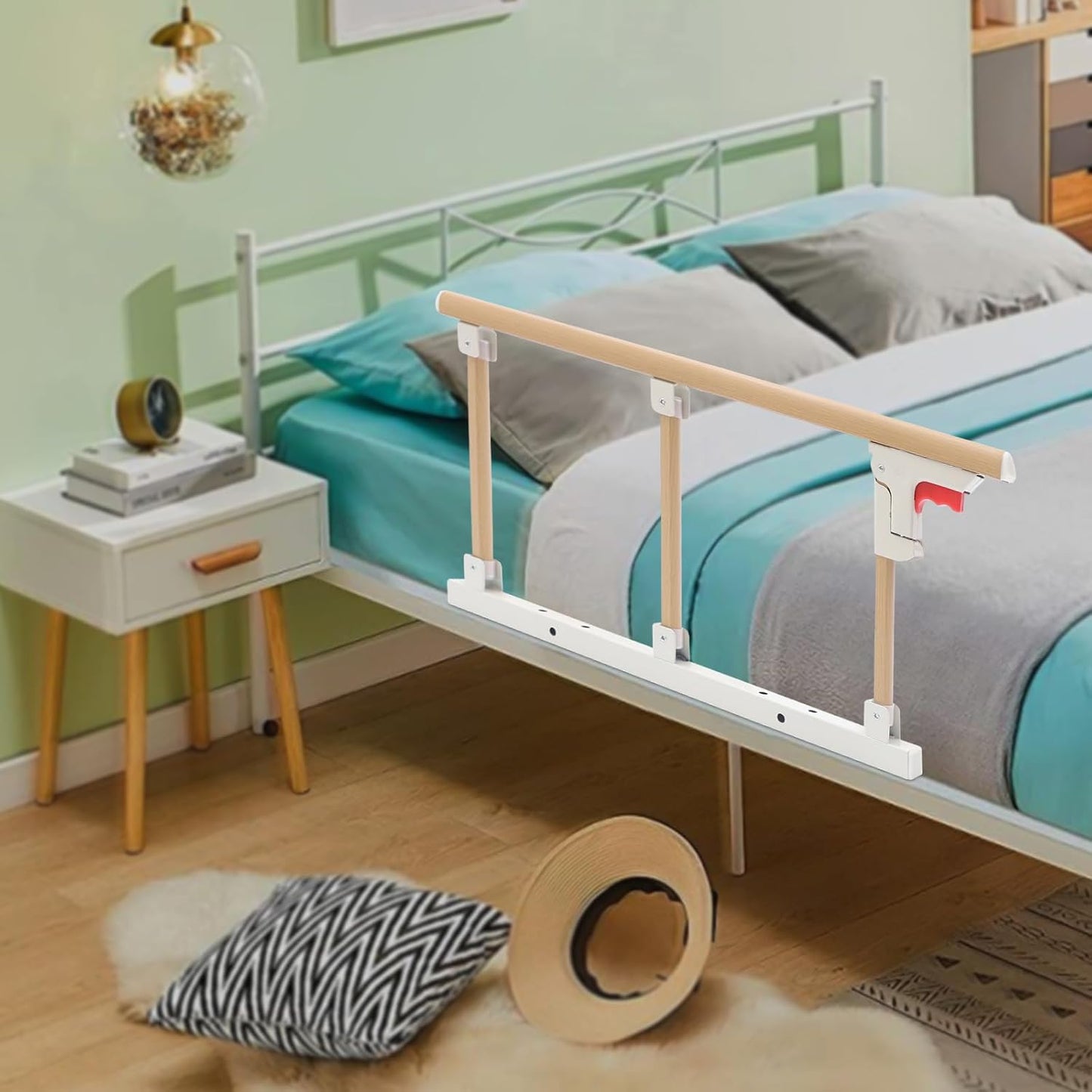 Bed Rail, Bedside Foldable Wooden Bed Assist Grab Bar - Easy to Assemble, Safety Frame for Seniors Care, Safe Handrail Available for Most of Bed Size Adjustable Bed Guard Support