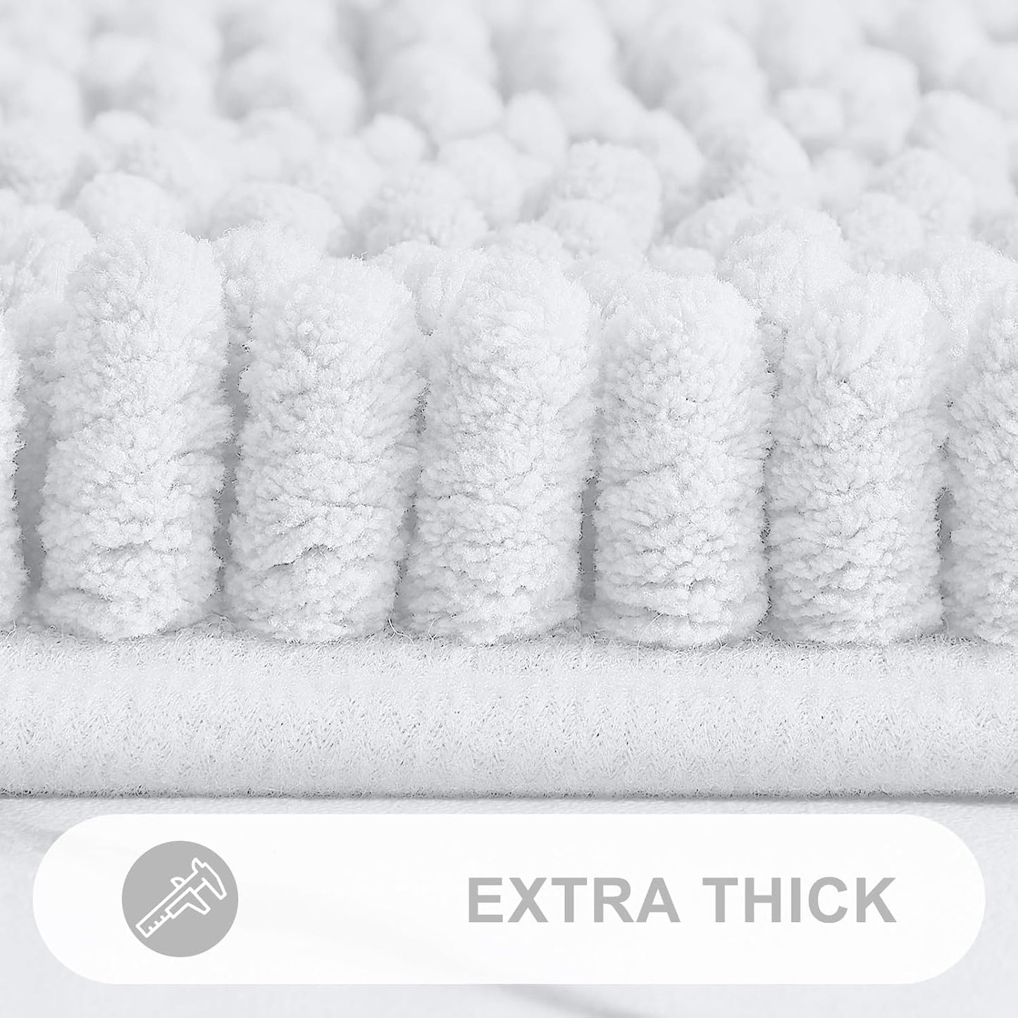 Grandaily Chenille Striped Bathroom Rugs 59x20, Extra Thick and Absorbent Bath Mats, Non-Slip Soft Plush Shaggy Shower Carpet, Machine Wash Dry, Bath Rug for Bathroom, White