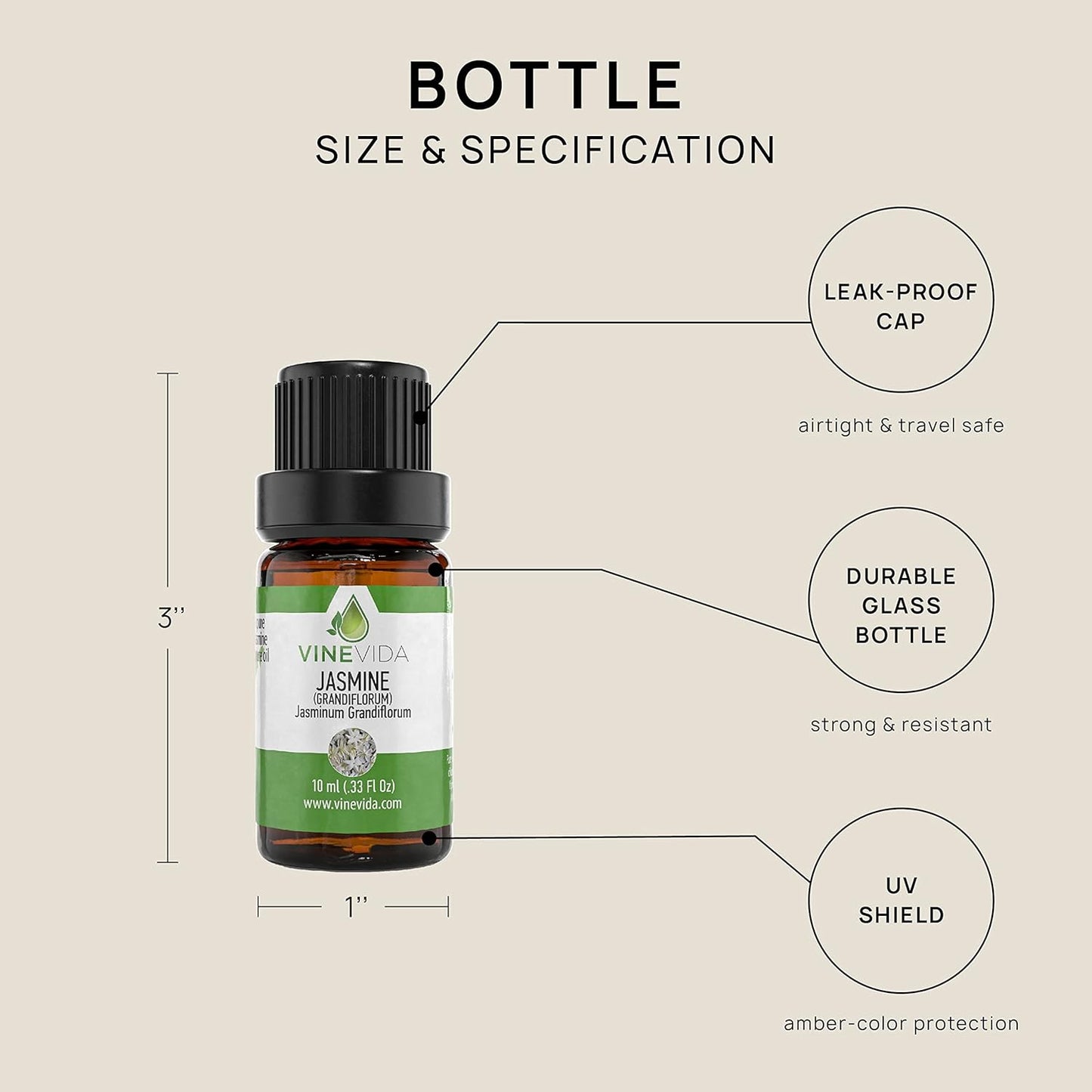 VINEVIDA Jasmine Essential Oil 10 mL - Undiluted Jasmine Oil 10 mL - Jasmine Candle Oil Scent - DIY Candle Scents for Candlemaking - 10 mL Essential Oil for Soap Making Safe for Skin