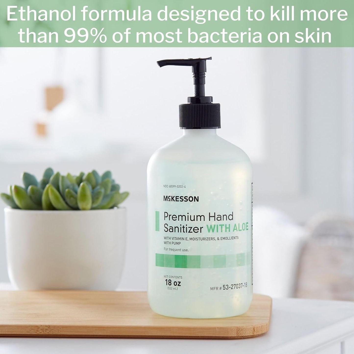 McKesson Hand Sanitizer with Aloe, 18 oz Pump Bottle – 70% Ethyl Alcohol, Spring Water Scent, No-Rinse Gel with Vitamin E and Moisturizers, Medical-Grade Sanitizer