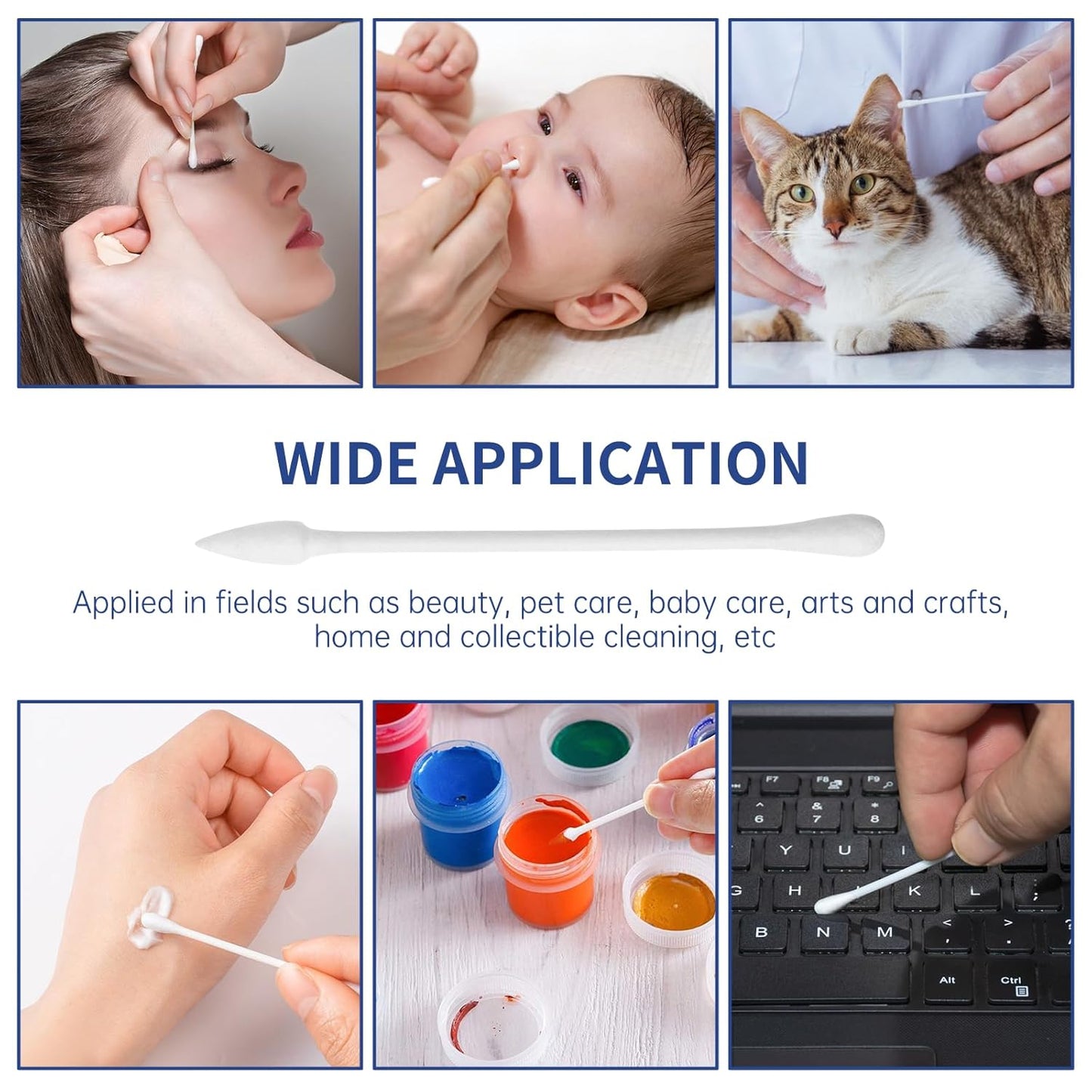 Pointed Tip Cotton Swabs, 800 Count Double Precision Tips Cotton Swabs Round Head Cotton Buds with Paper Stick, Cotton Buds for Makeup, Personal Care, Crafts