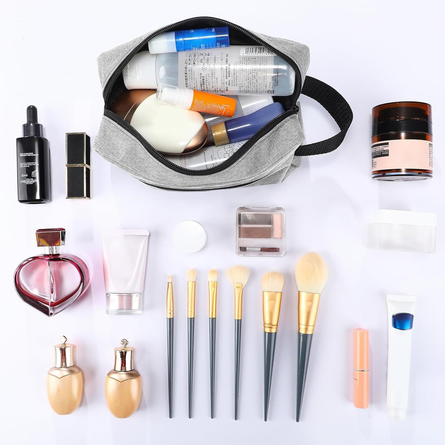 Paterr 16 Pcs Travel Toiletry Bag for Women Men Large Water Resistant Shaving Bag Hanging Cosmetic Bag with Handle and Divider Storage Travel Pouch Case (Gray)