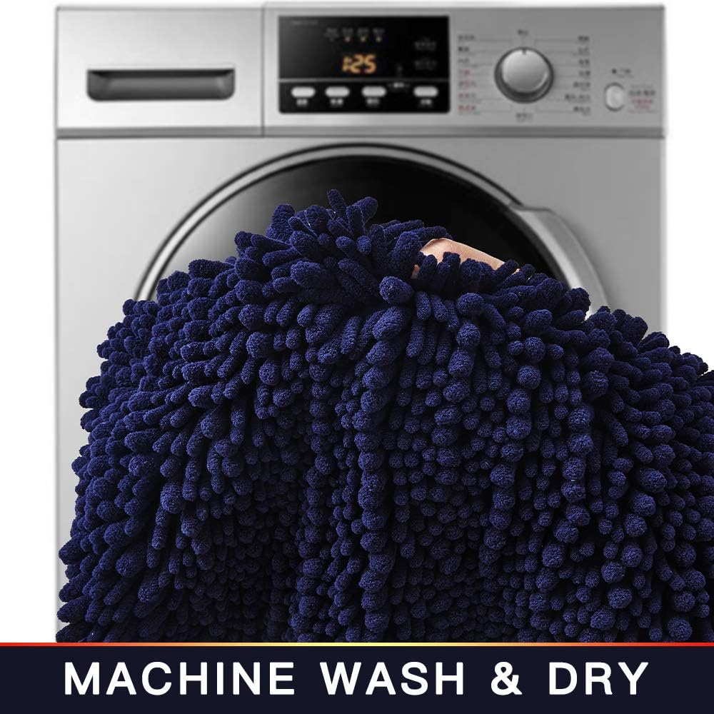 Walensee Bathroom Rug Non Slip Bath Mat (32x20 Inch Navy) Water Absorbent Super Soft Shaggy Chenille Machine Washable Dry Extra Thick Perfect Absorbant Best Large Plush Carpet for Shower Floor