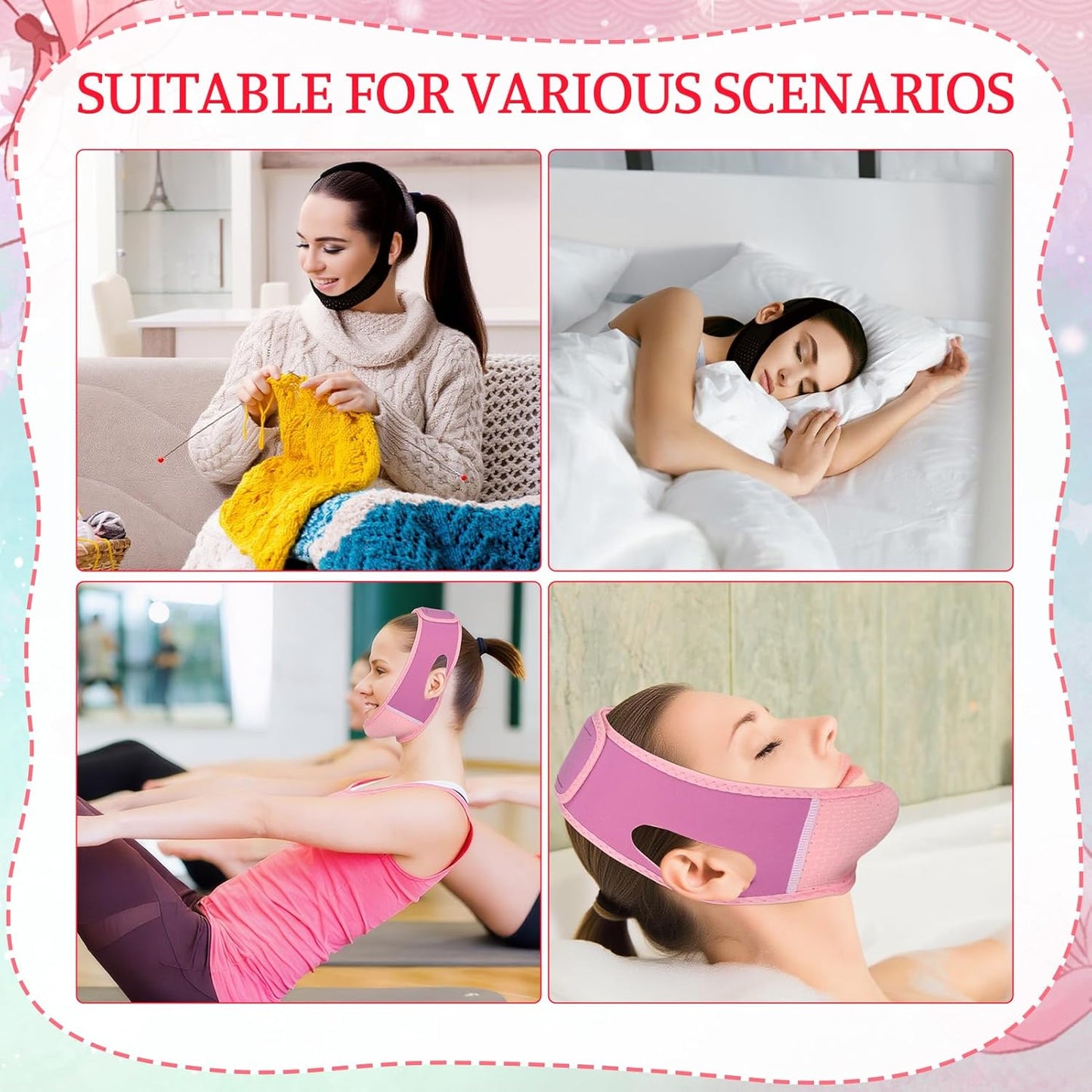 V Line Lifting Mask Chin Strap for Sleeping 2 Pcs, Adjustable Reusable Jaw Strap Face Lifting Belt Facial Slimming Straps Double Chin Reducer