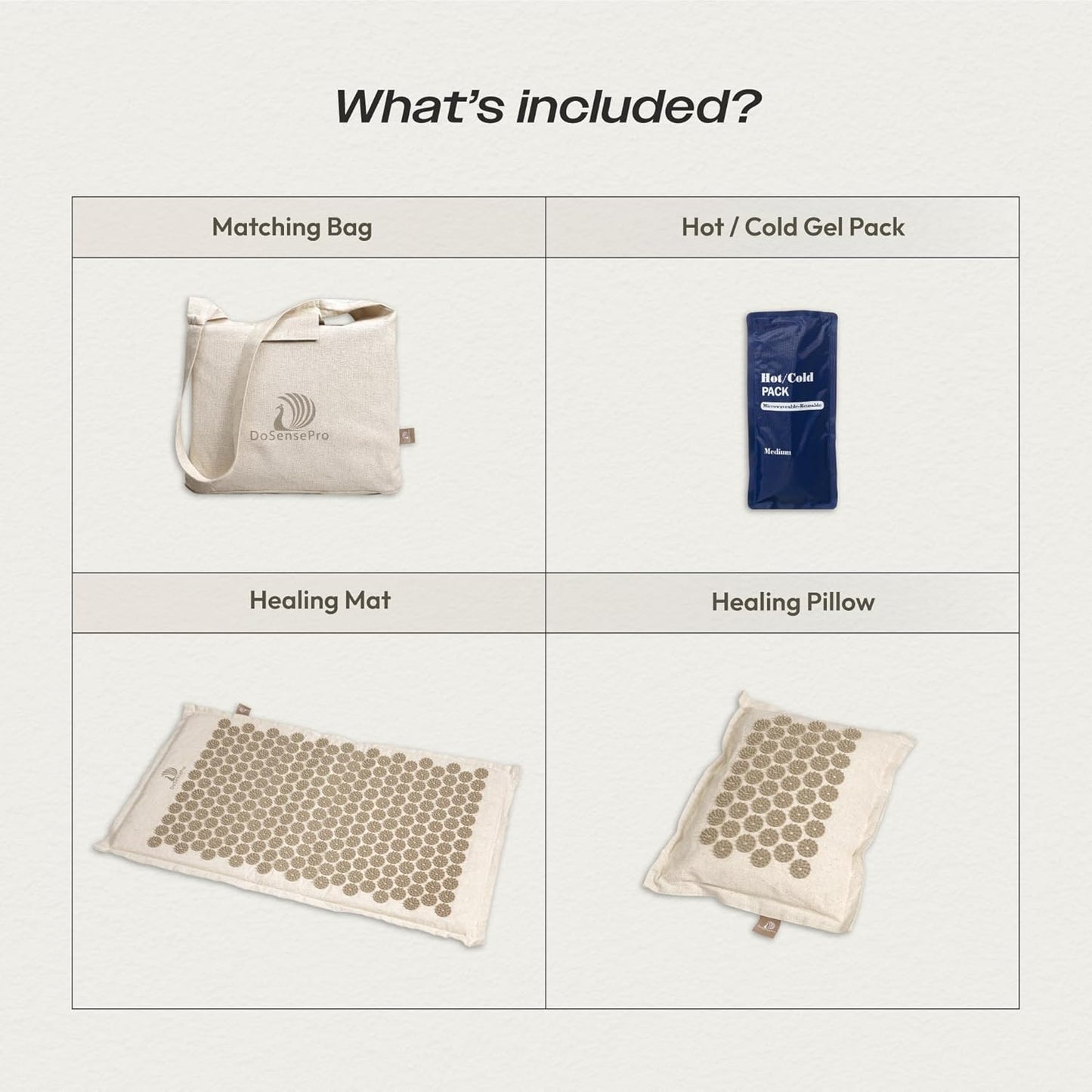 Acupressure Mat & Pillow Set with Hot/Cold Gel Pack for Back and Neck Pain Relief, Sciatica and Pressure Point Aches - Ideal Acupuncture Mat for Sleeping Aid & Workout Recovery (Natural Linen)