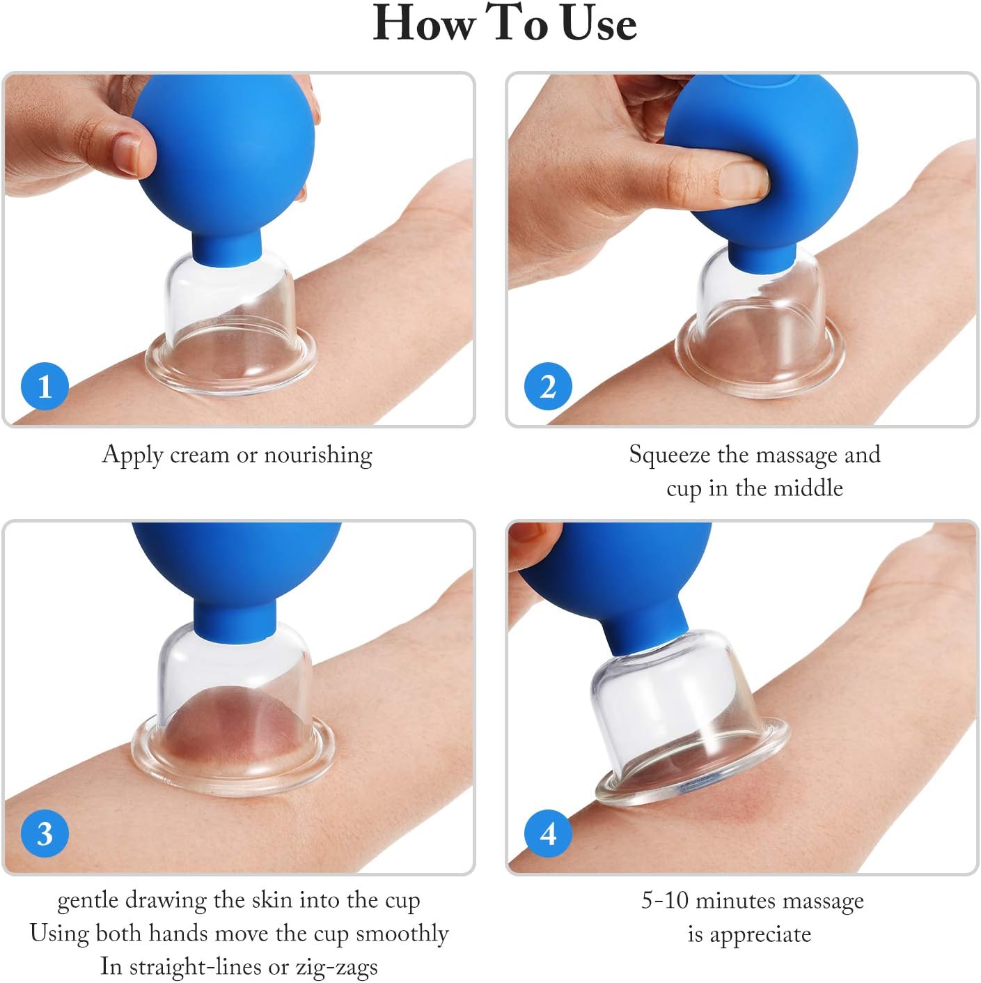 4 Pieces Glass Cupping Set Glass Silicone Cupping Cups Massage Vacuum Suction Cupping Cups for Body Face Leg Arm Back Shoulder Muscle and Joint Pain (Blue)