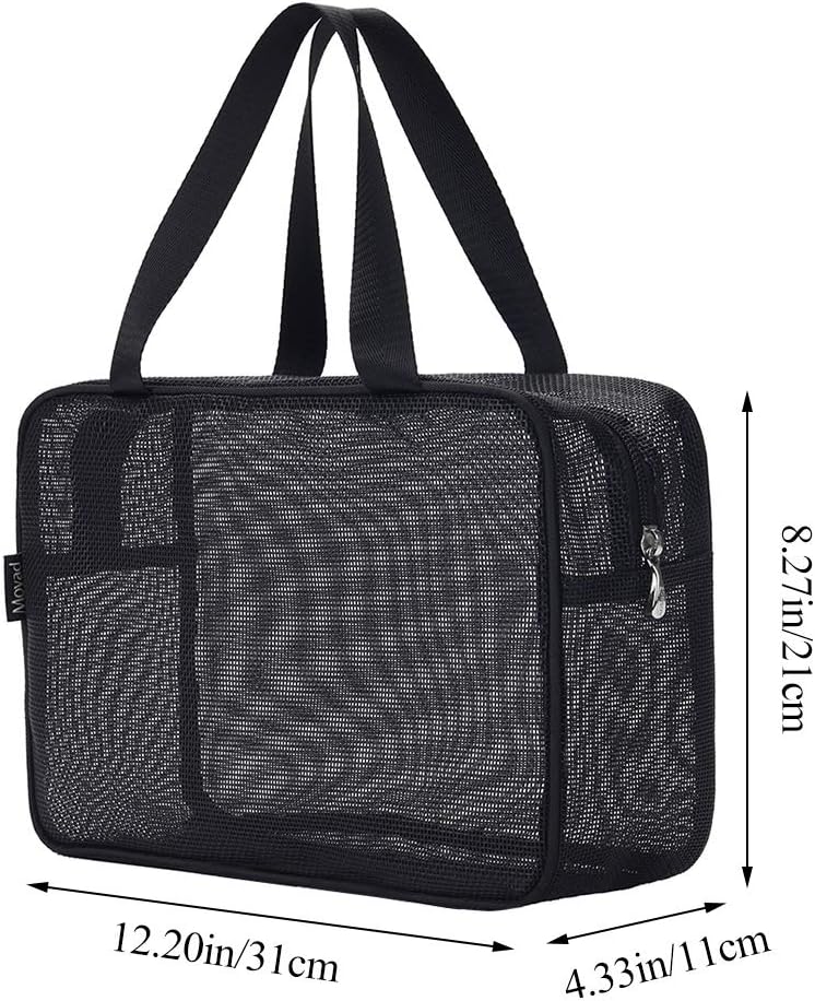 Moyad Mesh Shower Caddy Portable Toiletry Tote Gym Bag for College Dorm Bathroom (Black Large)