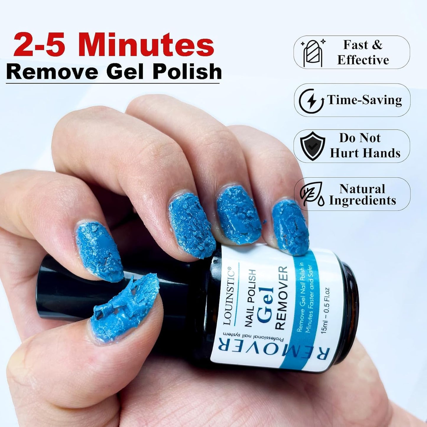 Gel Polish Remover – 45ML, Professional & Fast Gel Remover Kit, Easily Remove Gel Nail Polish in 2-5 Minutes, Gentle, Acetone Free, Not Damage to Natural Nails with Nail Files 3pcs