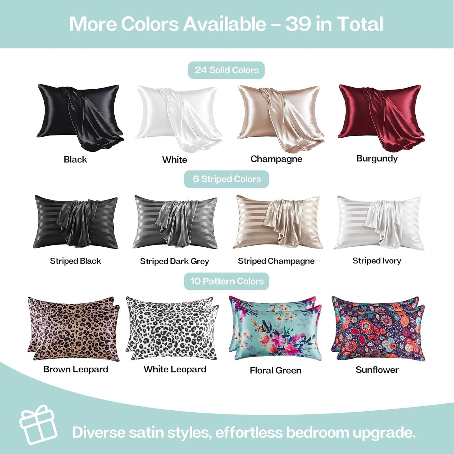 MR&HM Satin Pillowcase for Hair and Skin, Silk Satin Pillowcase 2 Pack, King Size Pillow Cases Set of 2, Silky Pillow Cover with Envelope Closure (20x36, Turquoise)