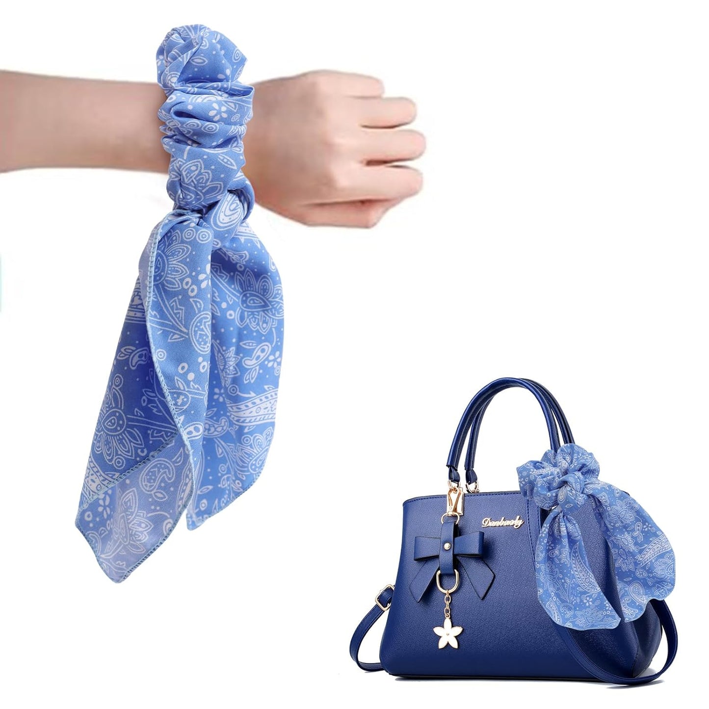 Hair Scrunchie Scarf Bow Scrunchies Chiffon Bandana Scrunchies for Women Girls, 6PCS , 2 in 1 Design, No Hurt, Various Occasions